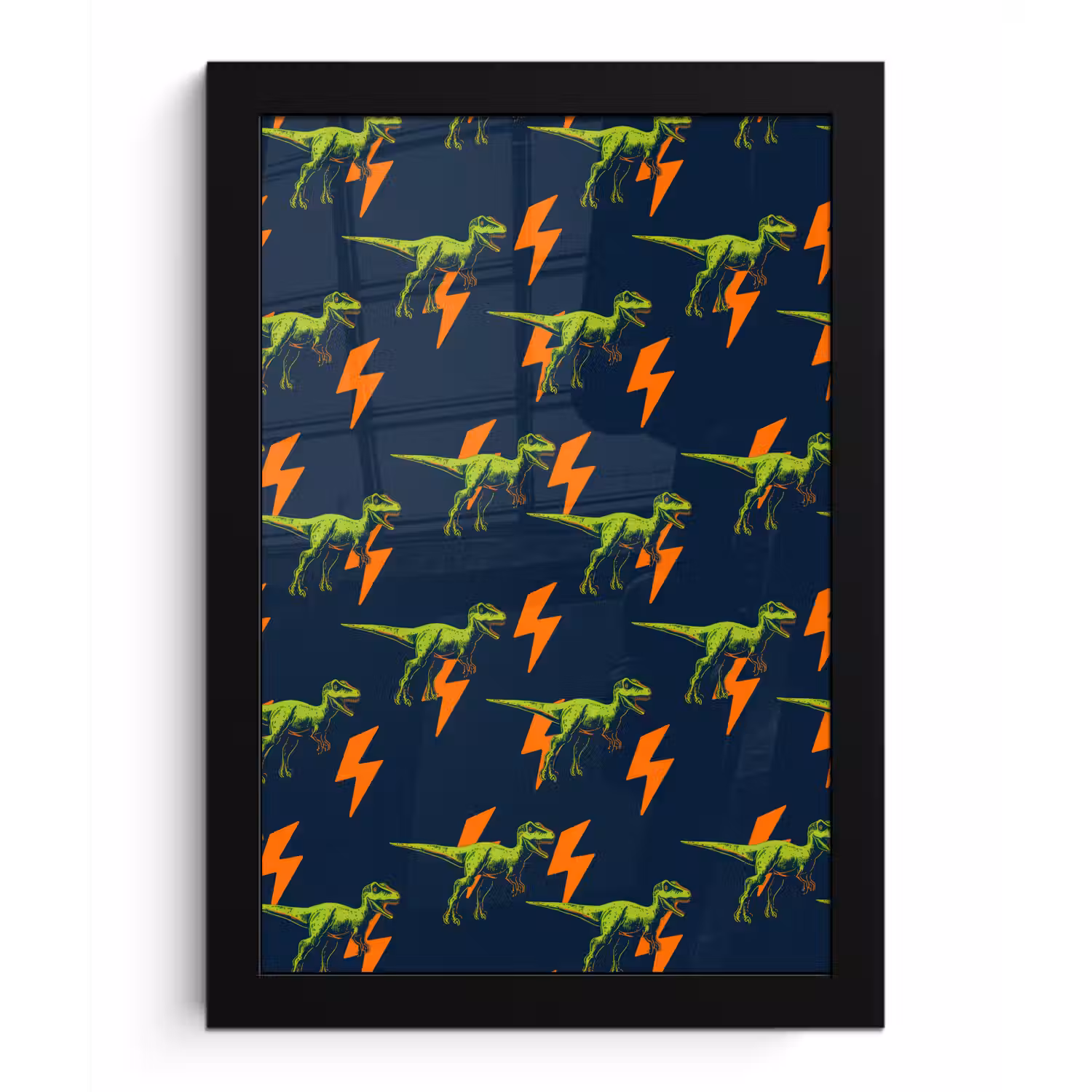 Bliksemschichten - Oranje - Dinosaurussen fotolijst zwart zonder passe partout klein -3d