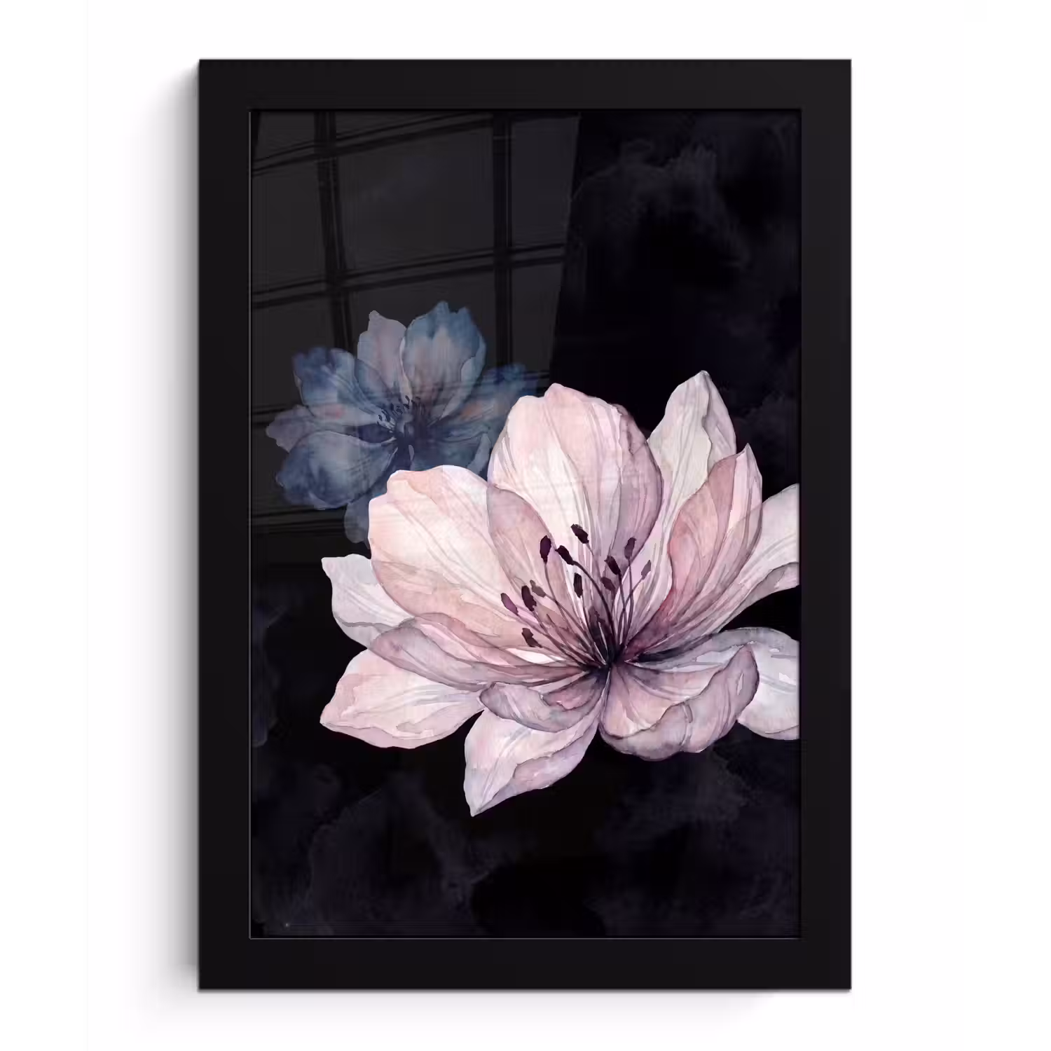 Bloemen - Aquarel - Modern - Roze - Donker fotolijst zwart zonder passe partout klein -3d