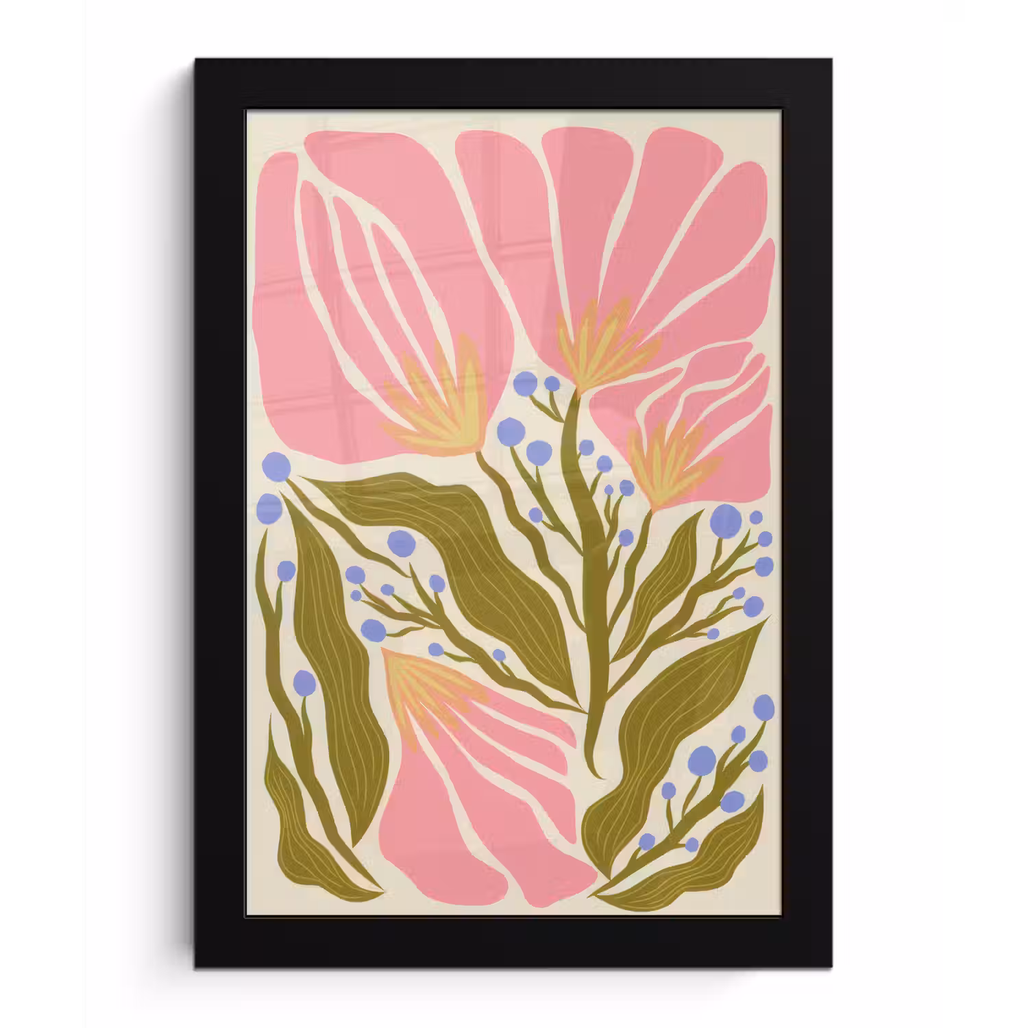 Bloemen - Bladeren - Abstract - Roze fotolijst zwart zonder passe partout klein -3d