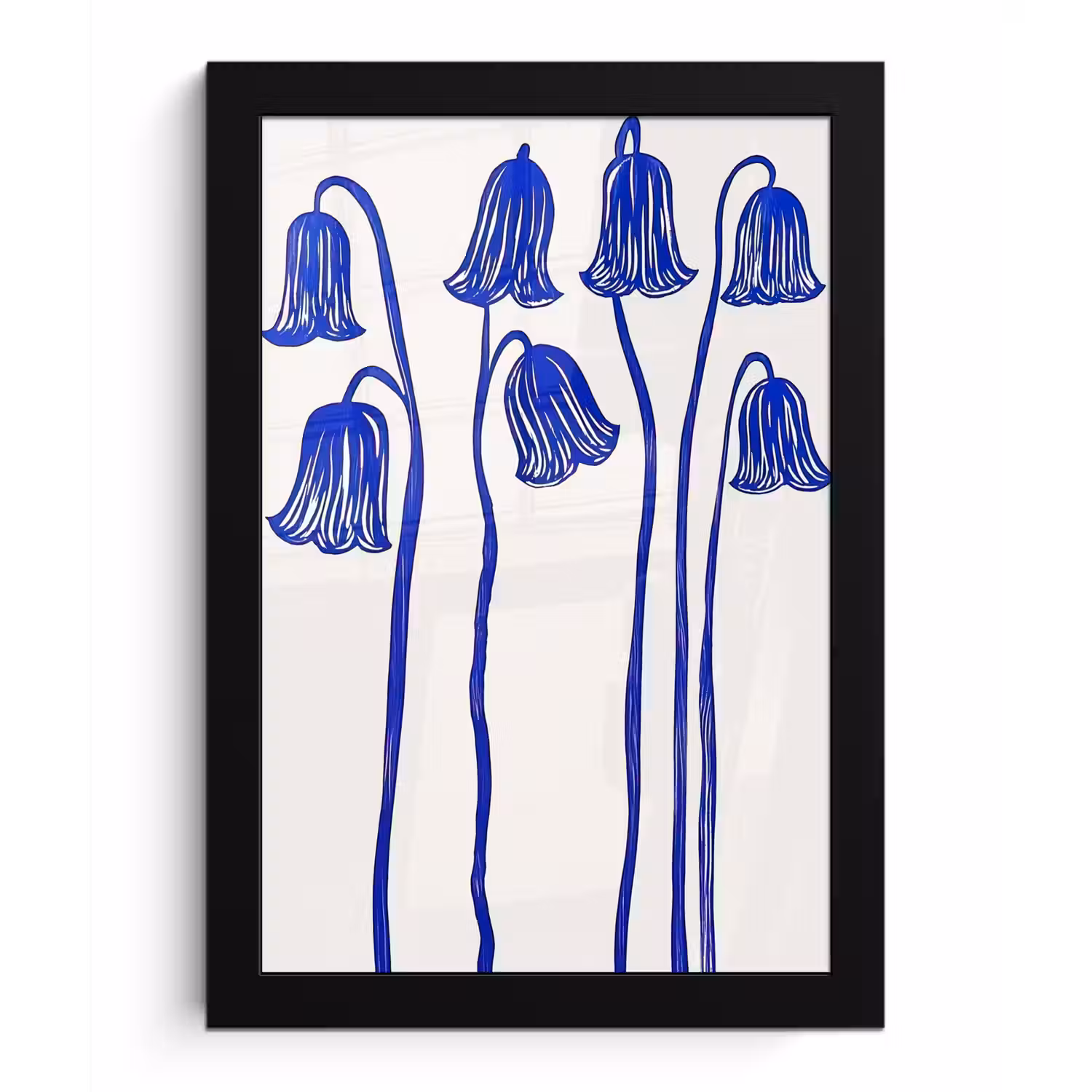 Bloemen - Blauw - Lijnen - Bloemblaadjes fotolijst zwart zonder passe partout klein -3d
