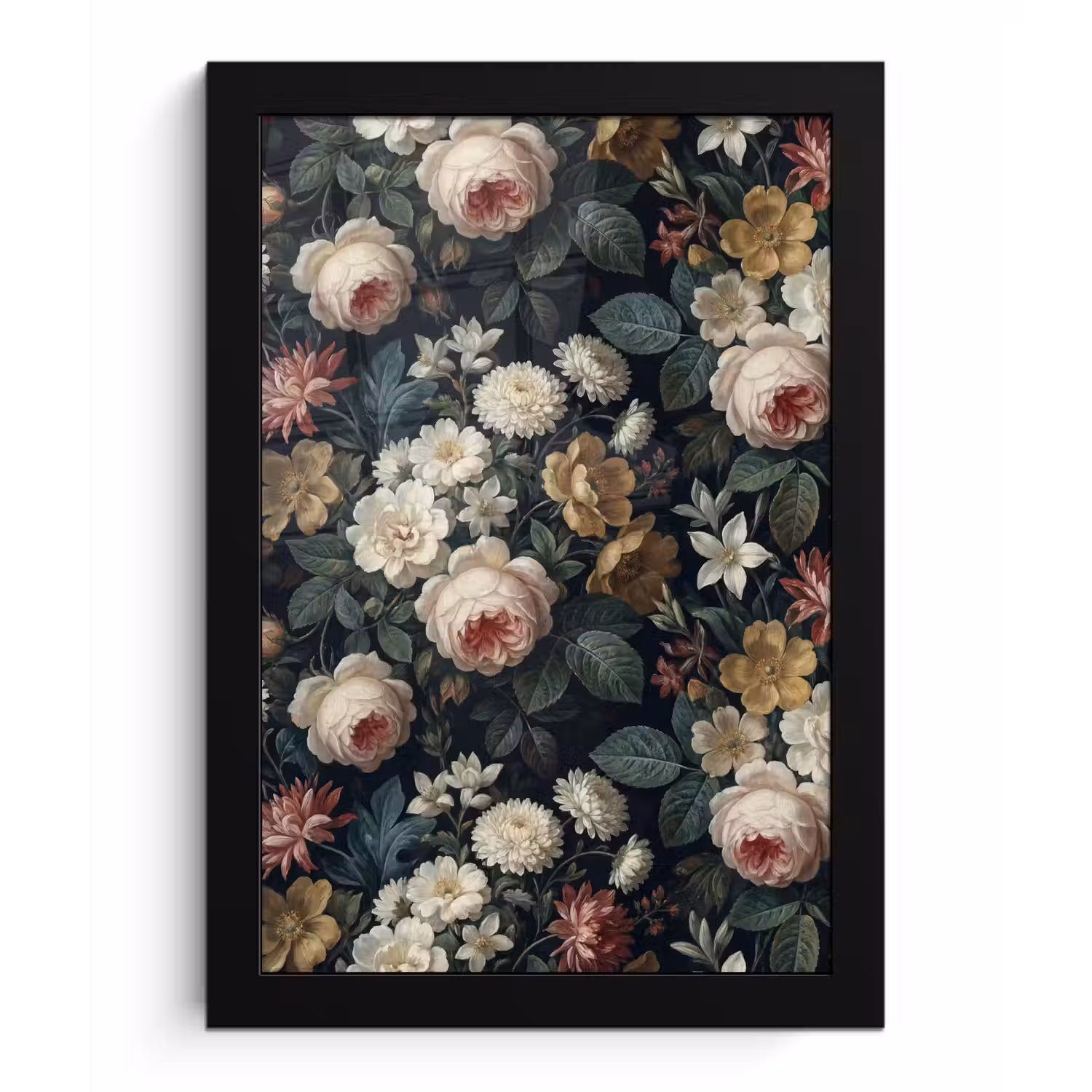 Bloemen - Boeket - Botanisch - Vintage - Donkere achtergrond fotolijst zwart zonder passe partout klein -3d