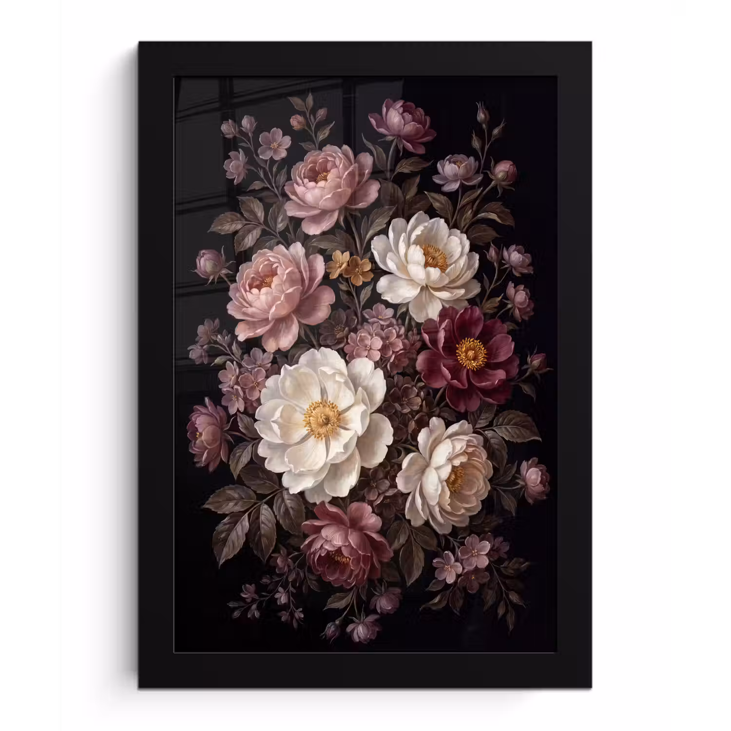 Bloemen - Boeket - Klassiek - Donker - Rood fotolijst zwart zonder passe partout klein -3d
