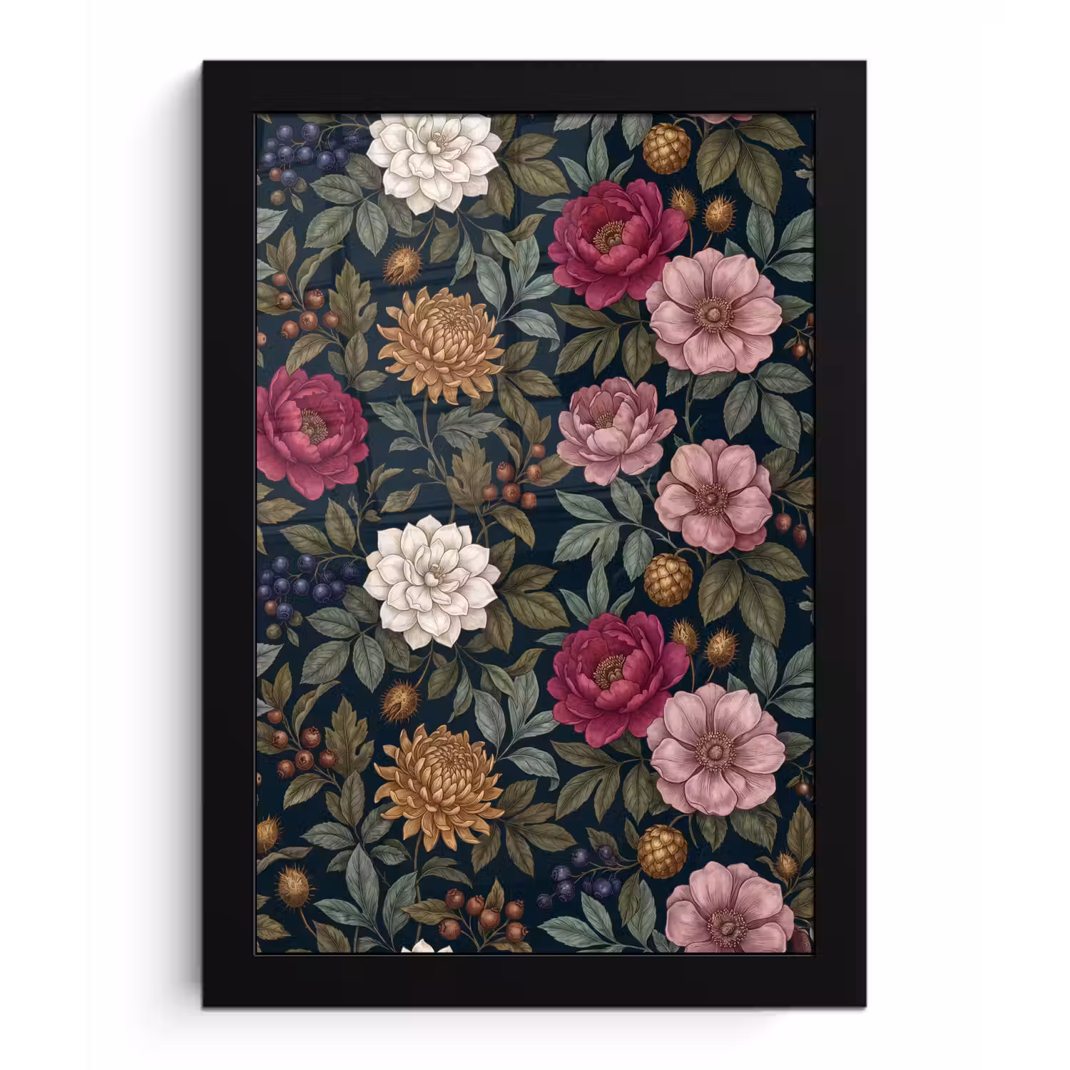 Bloemen - Botanisch - Illustratie - Donker - Vintage fotolijst zwart zonder passe partout klein -3d