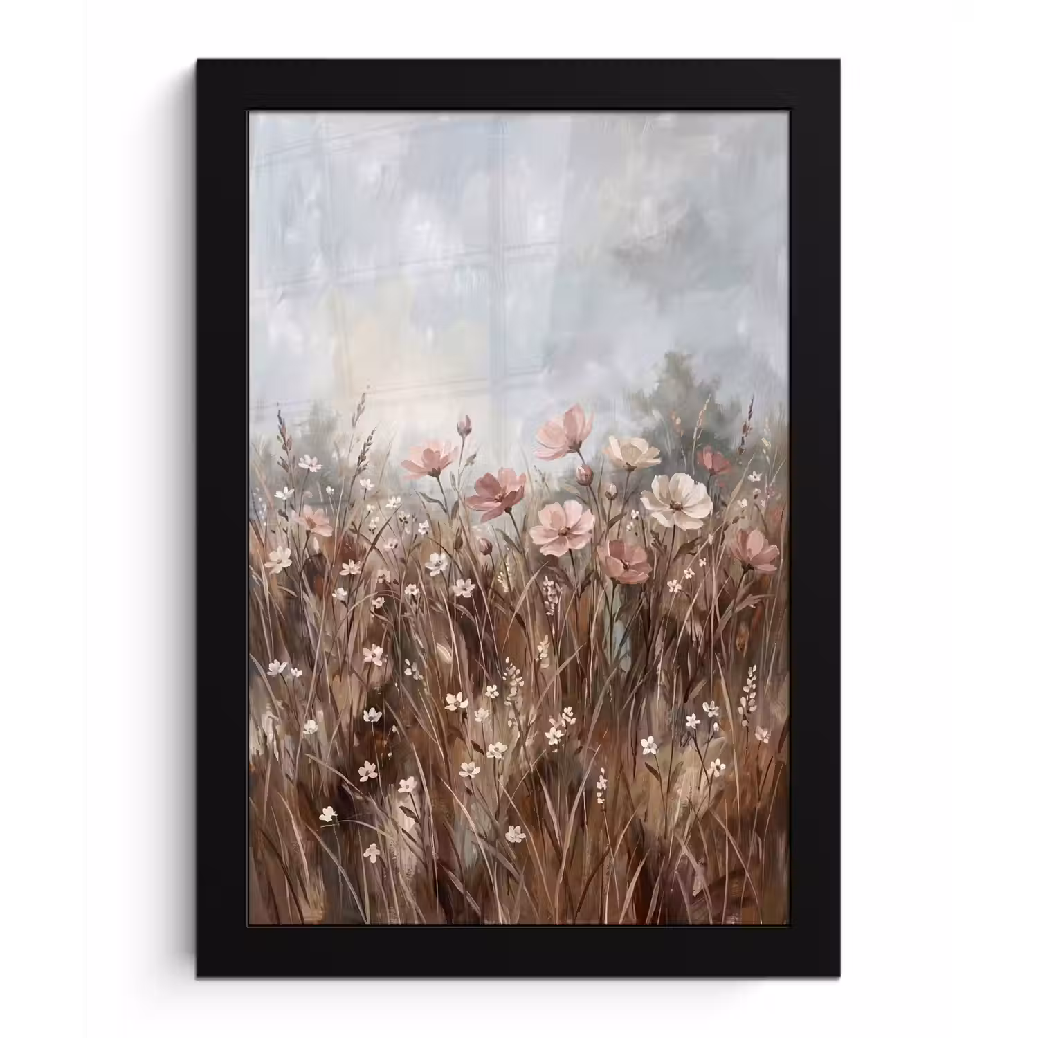 Bloemen - Botanisch - Schilderij - Pastel - Rustiek fotolijst zwart zonder passe partout klein -3d