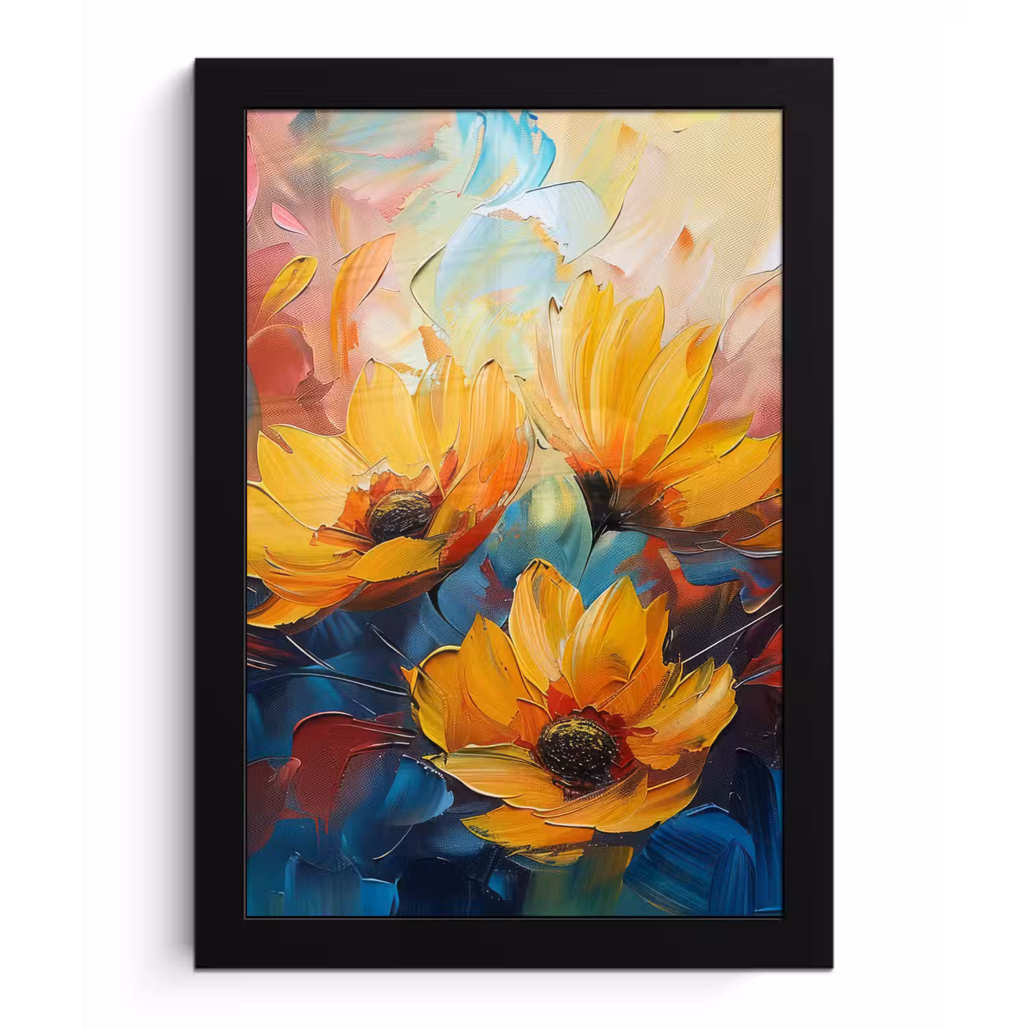 Bloemen - Dahlia - Kunst - Oranje - Watercolor fotolijst zwart zonder passe partout klein -3d