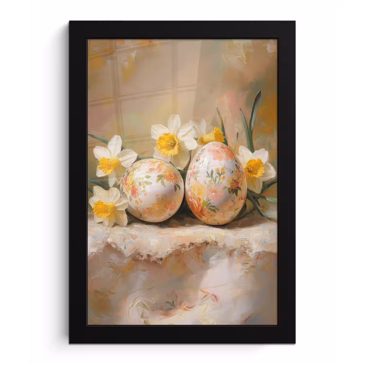 Bloemen - Eieren - Geschilderd fotolijst zwart zonder passe partout klein -3d