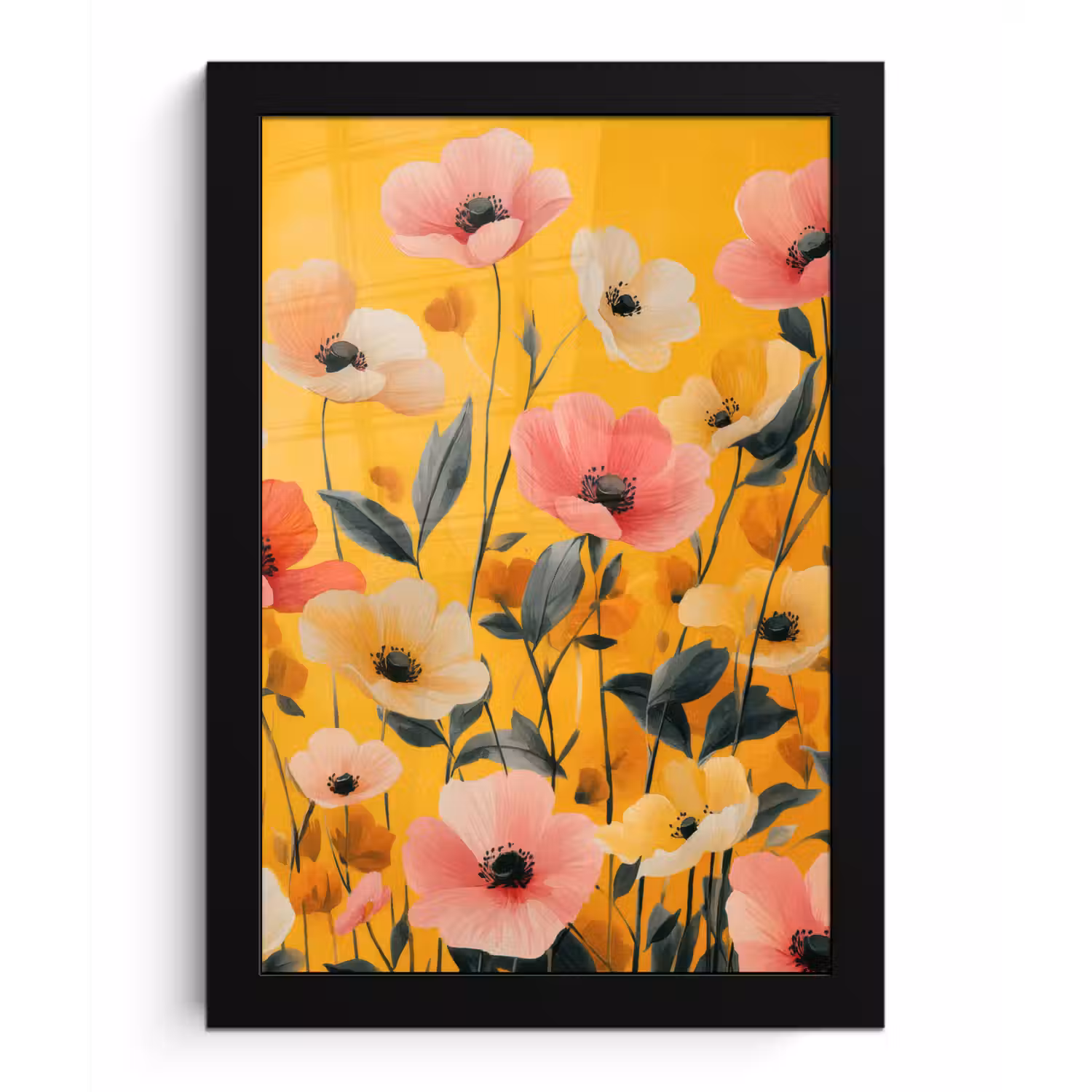 Bloemen - Veld - Geel fotolijst zwart zonder passe partout klein -3d
