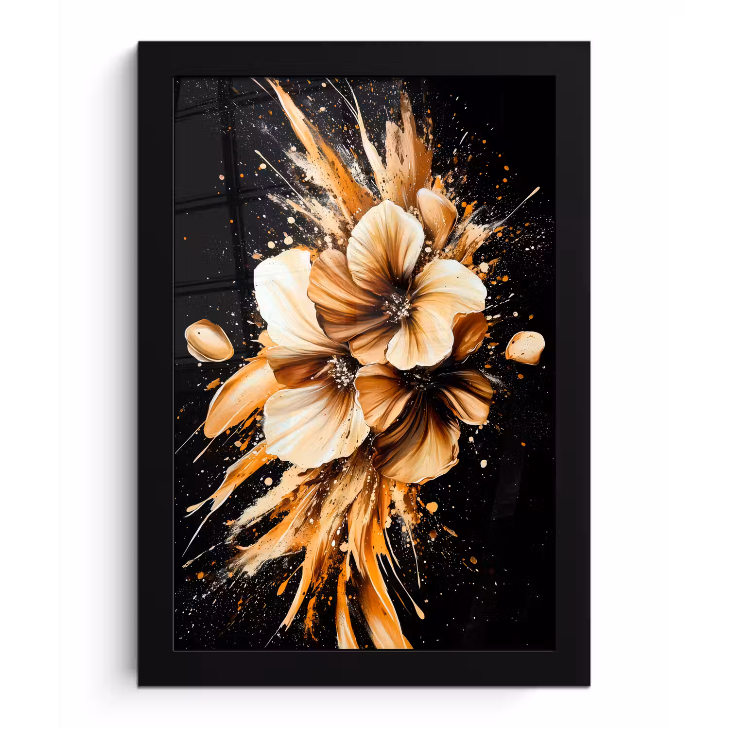 Bloemen - Goud - Graffiti - Zwart - Abstract fotolijst zwart zonder passe partout klein -3d