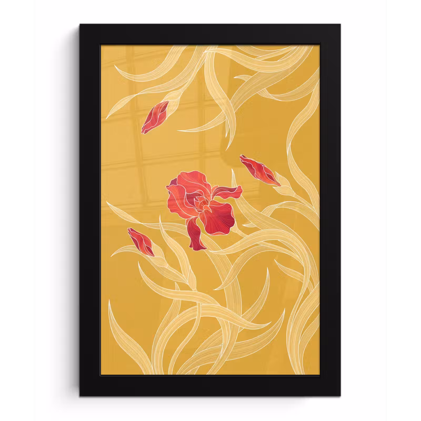 Bilder mit Rahmen - Blumen – Illustration – Rot - Bloemen - Illustratie - Rood fotolijst zwart zonder passe partout klein