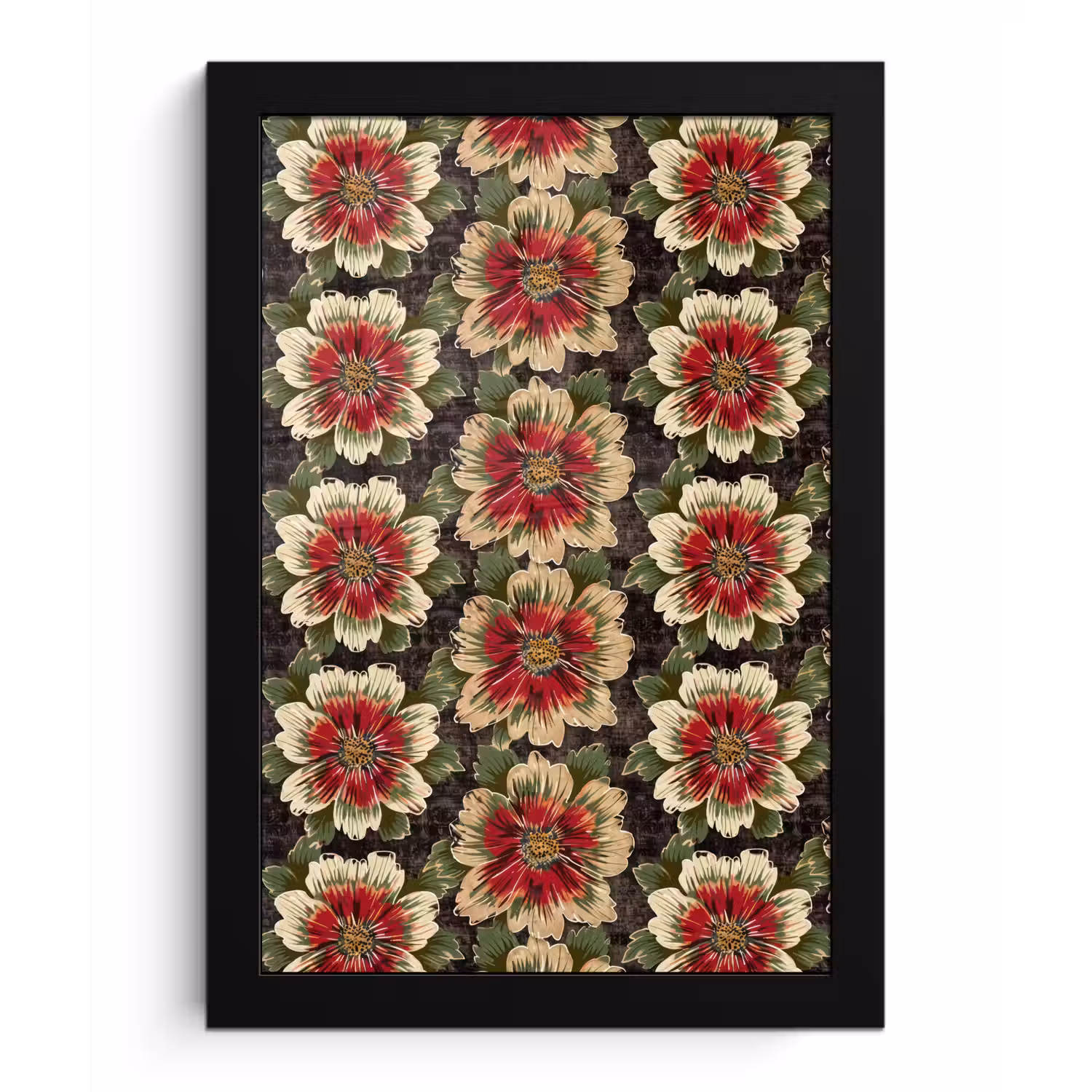Bloemen - Klassiek - Patroon - Rood fotolijst zwart zonder passe partout klein 224 -3d