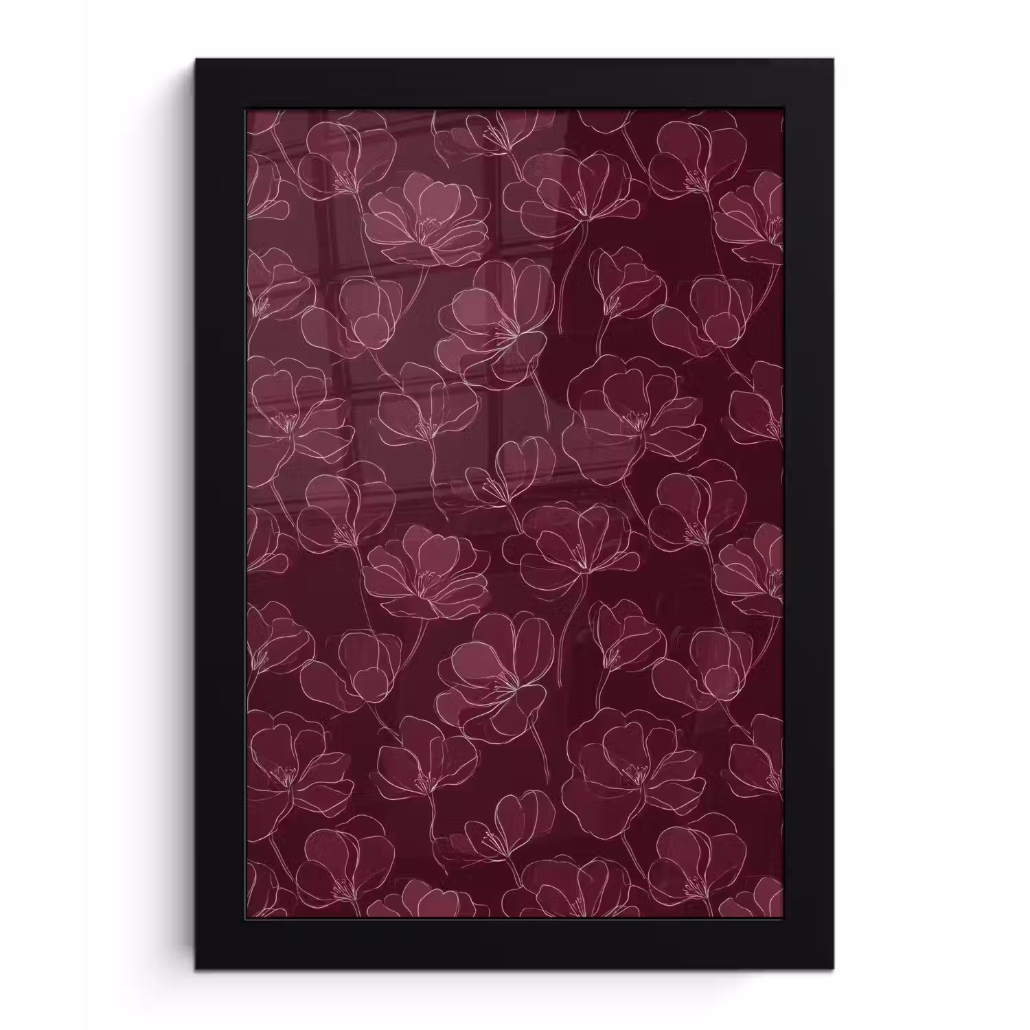 Bloemen - Patroon - Bordeauxrood fotolijst zwart zonder passe partout klein 224 -3d