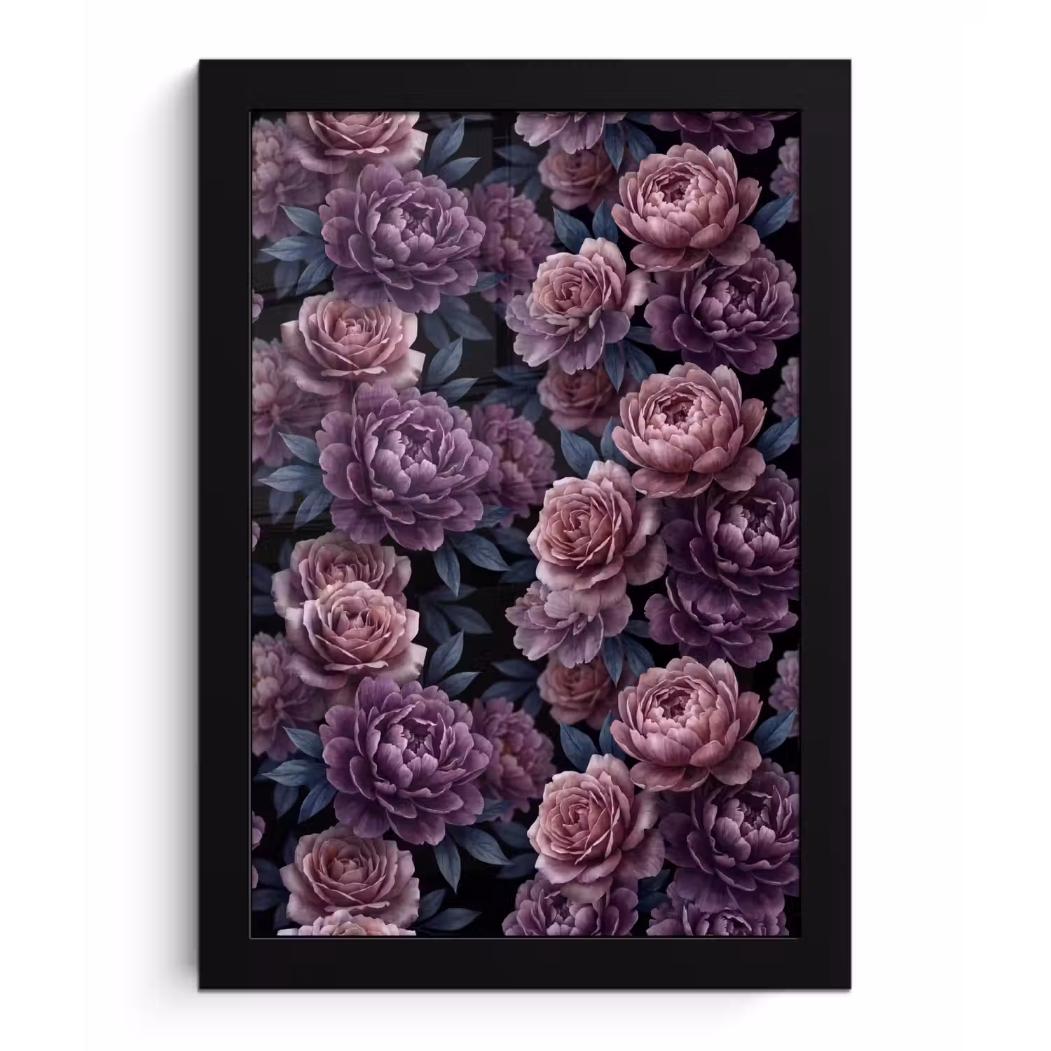 Bloemen - Patroon - Donker - Botanisch - Paars fotolijst zwart zonder passe partout klein -3d