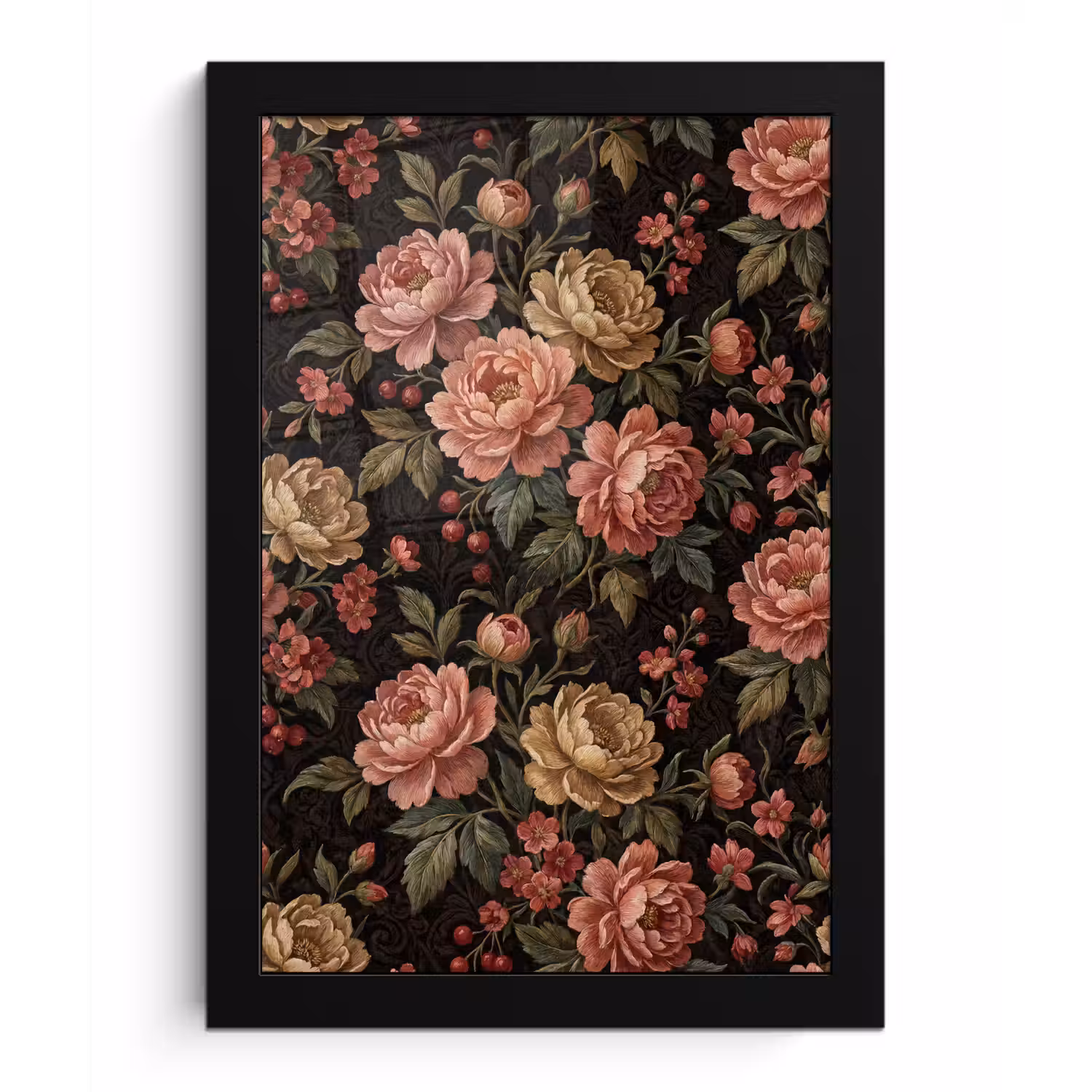 Bloemen - Patroon - Natuur - Vintage - Roze fotolijst zwart zonder passe partout klein -3d