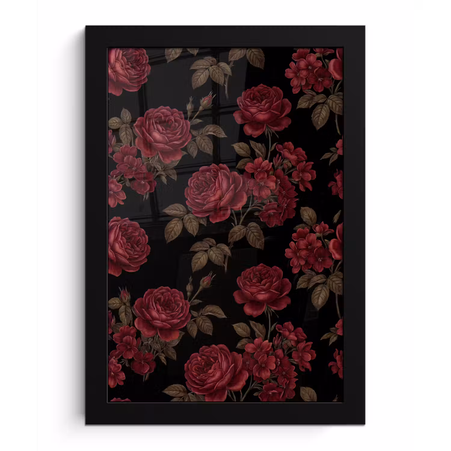 Bloemen - Roos - Patroon - Klassiek - Rood fotolijst zwart zonder passe partout klein -3d