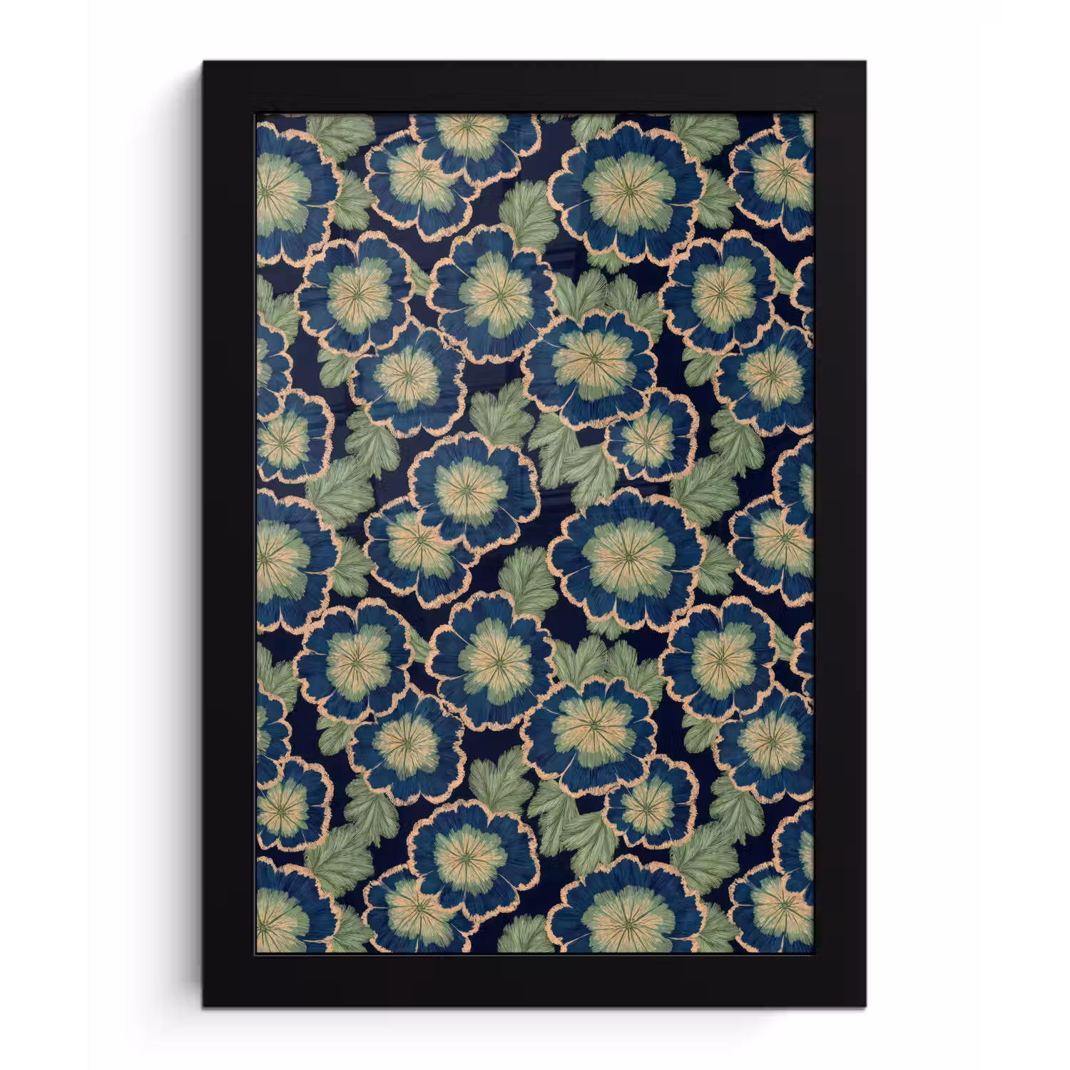 Bloemen - Borduurwerk - Patroon - Blauw - Groen fotolijst zwart zonder passe partout klein 224 -3d
