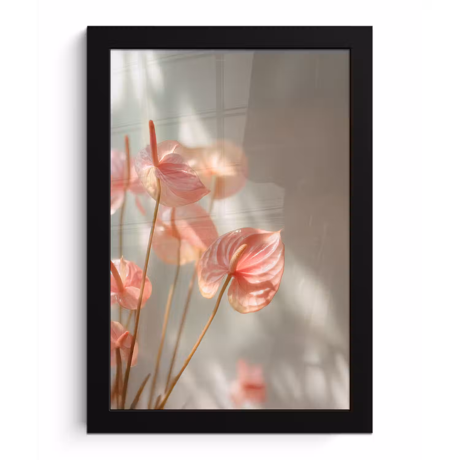 Bloemen - Stelen - Roze - Schaduw fotolijst zwart zonder passe partout klein -3d
