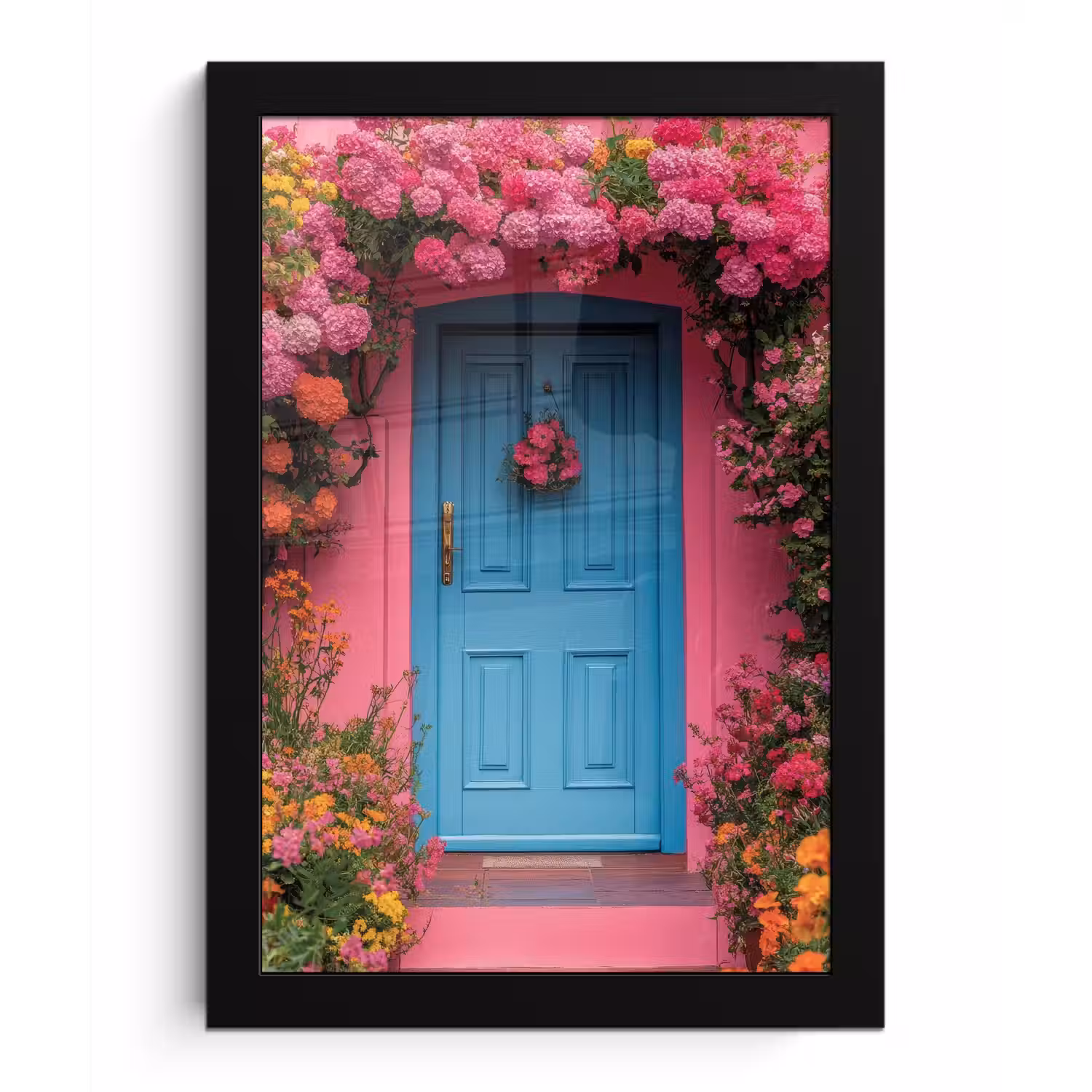 Bloemen - Deur - Roze fotolijst zwart zonder passe partout klein -3d