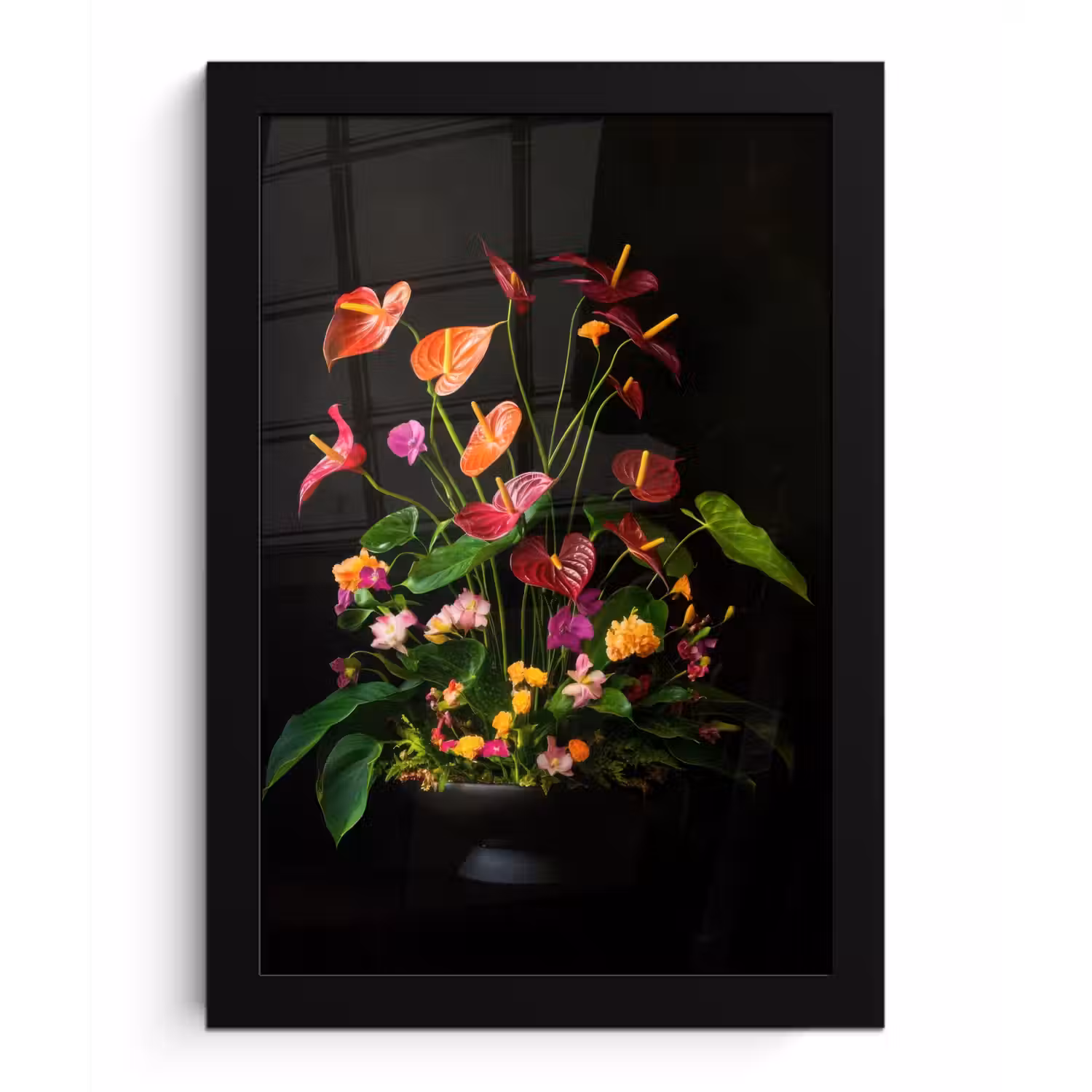 Bloemen - Vaas - Kleurrijk fotolijst zwart zonder passe partout klein -3d