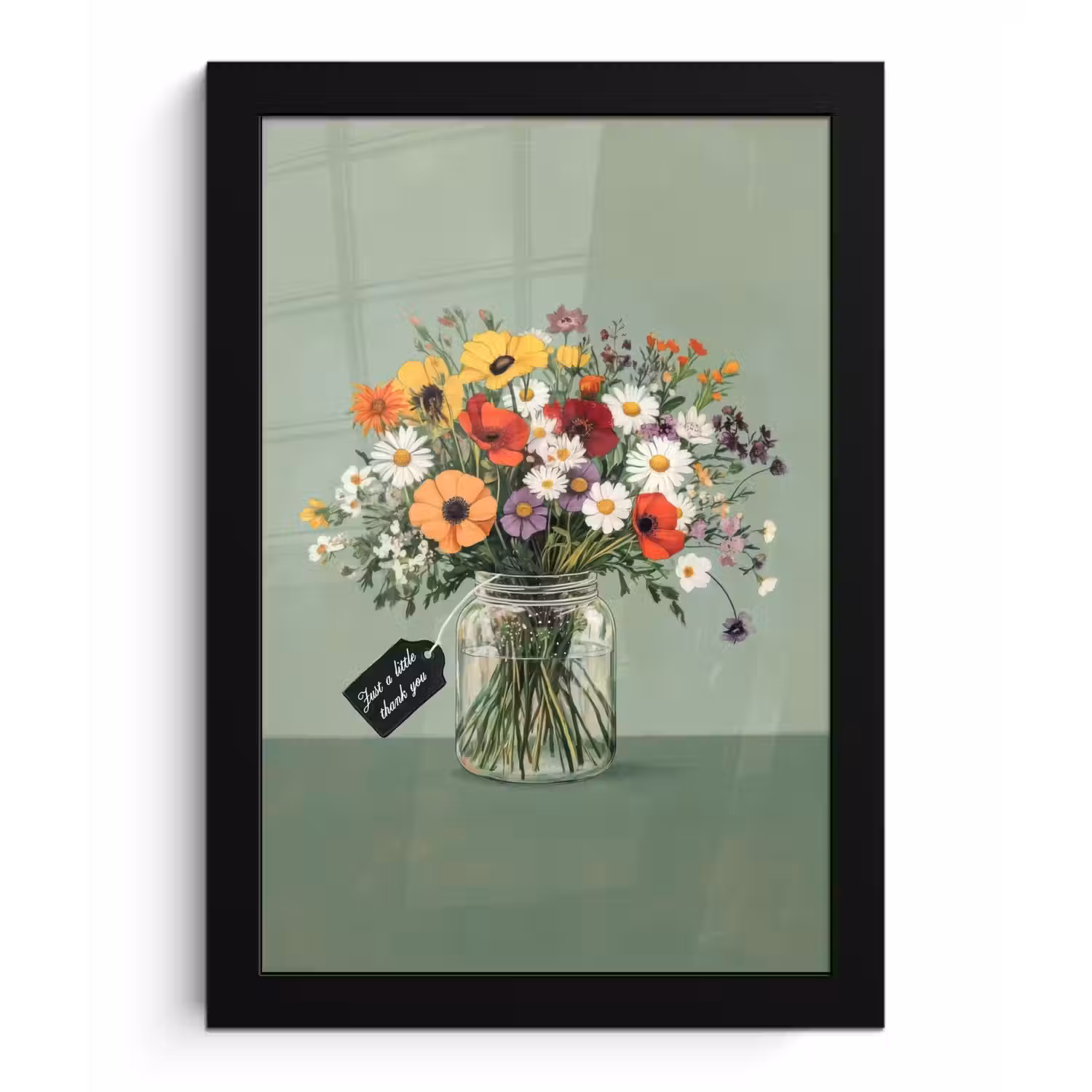 Bloemen - Vaas - Kaartje fotolijst zwart zonder passe partout klein -3d