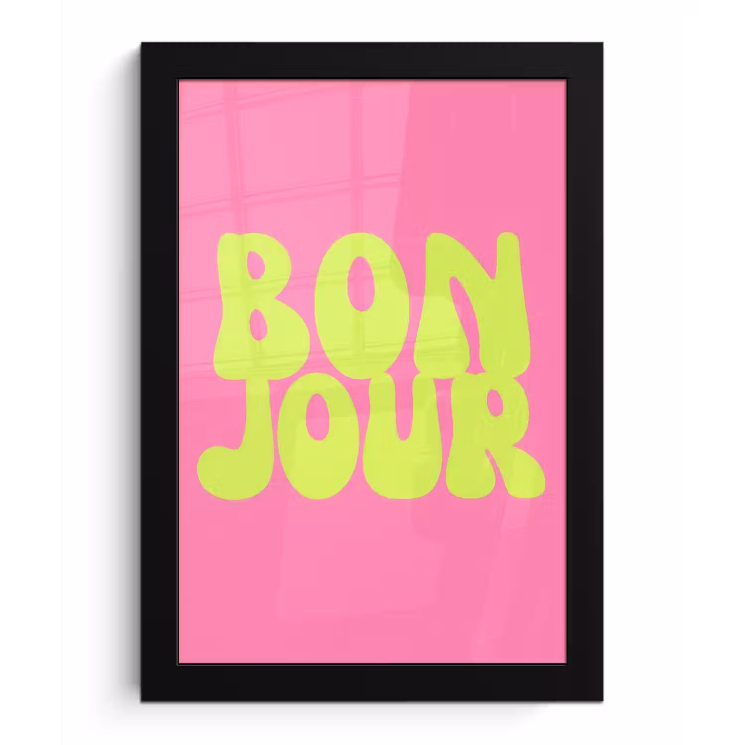 Bonjour - Roze - Fel groen fotolijst zwart zonder passe partout klein -3d