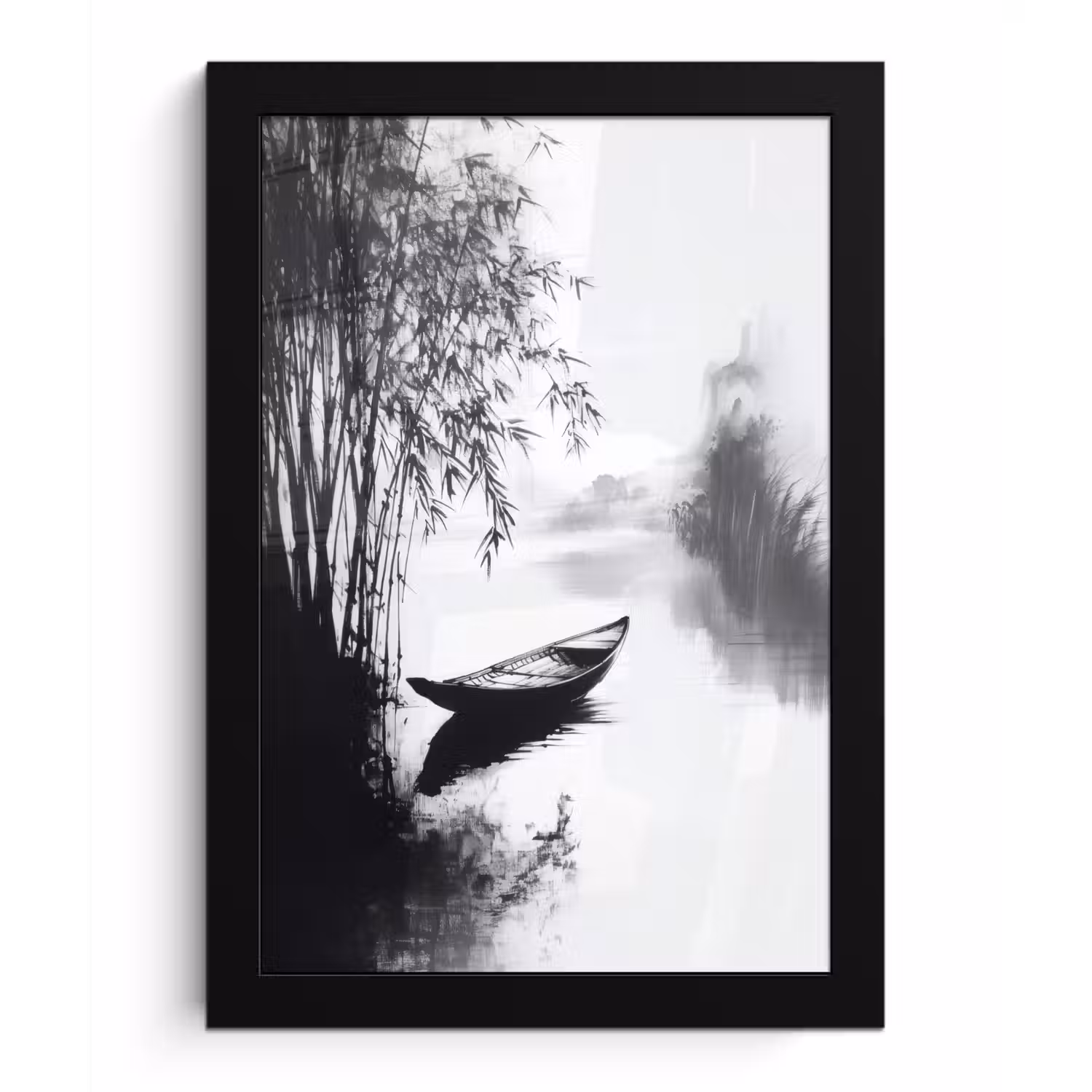 Boot - Rivier - Bamboe - Wit fotolijst zwart zonder passe partout klein -3d