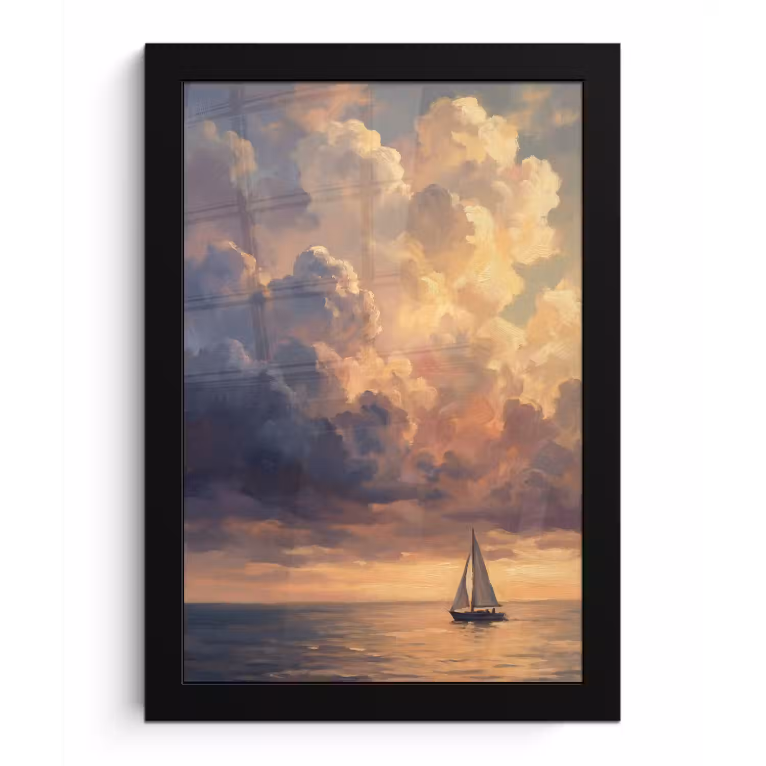 Boot - Zonsondergang - Zee - Natuur - Goud fotolijst zwart zonder passe partout klein -3d