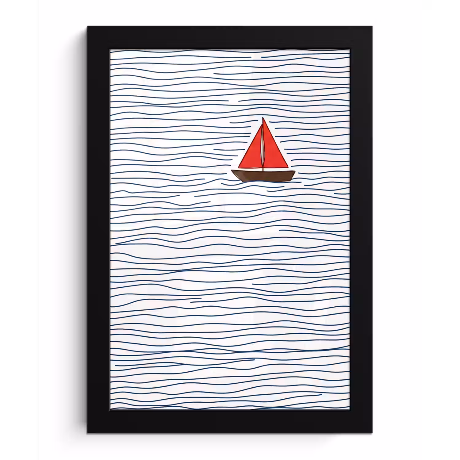 Boot - Water - Rood - Illustratie - Minimalistisch fotolijst zwart zonder passe partout klein -3d