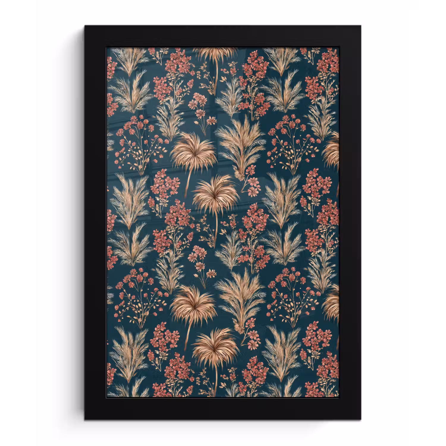 Botanisch - Patroon - Blauw fotolijst zwart zonder passe partout klein 224 -3d