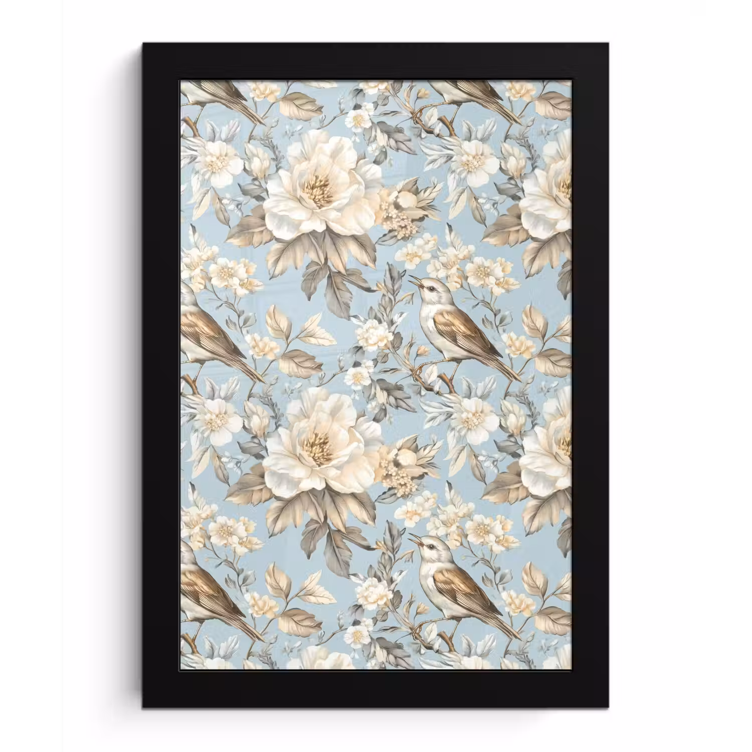 Botanisch - Zangvogel - Blauw fotolijst zwart zonder passe partout klein 224 -3d