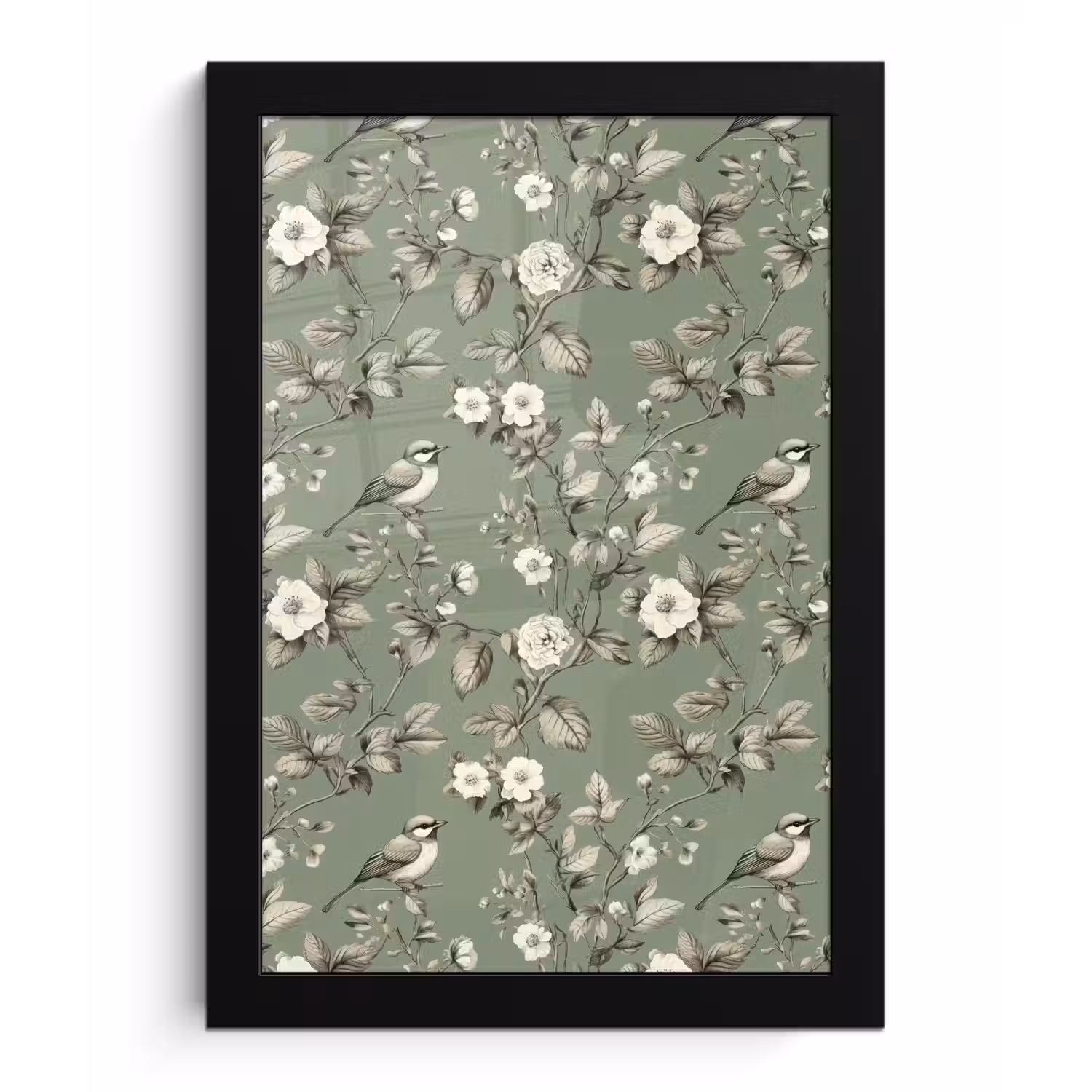 Botanisch - Vogels - Groen fotolijst zwart zonder passe partout klein 224 -3d