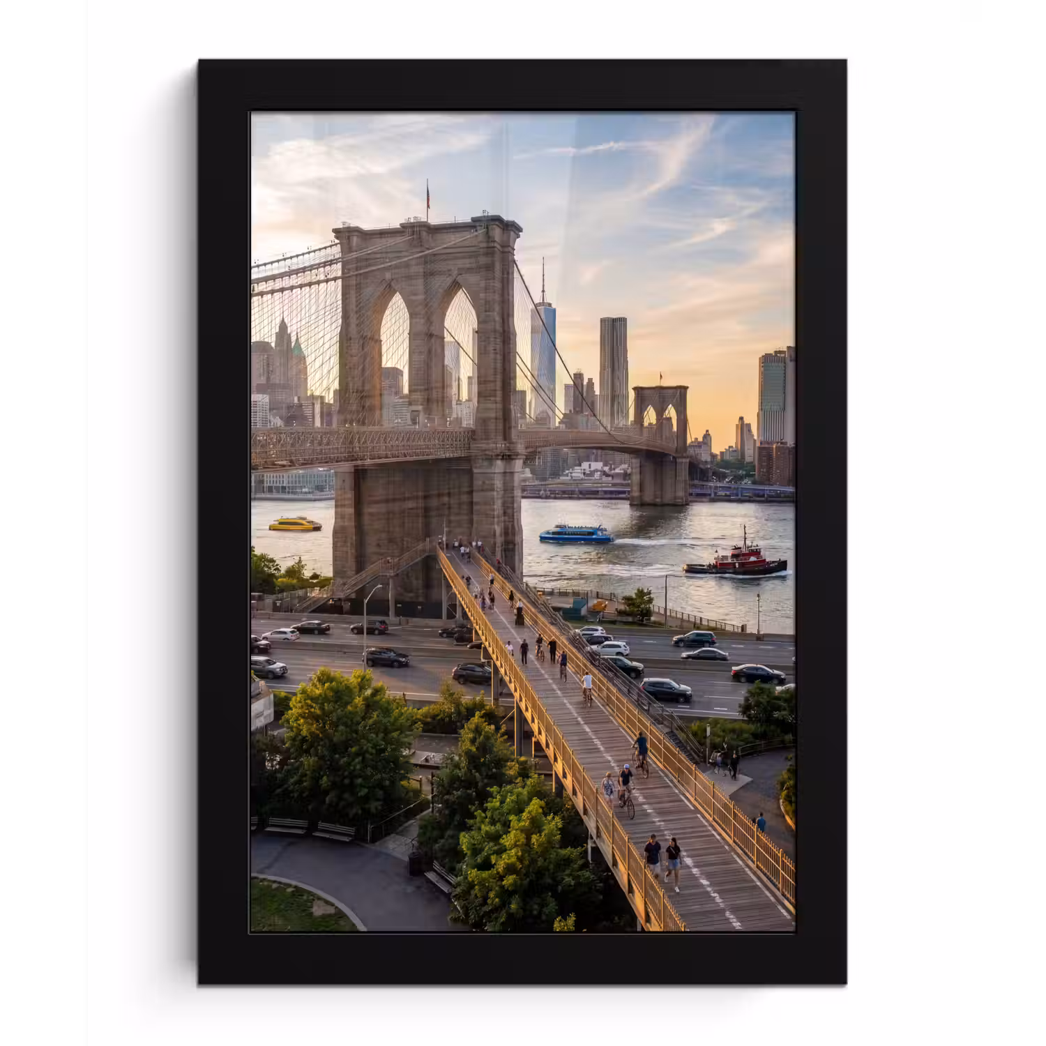 Brug - Rivier - Stad - Zonsondergang - Architectuur fotolijst zwart zonder passe partout klein -3d