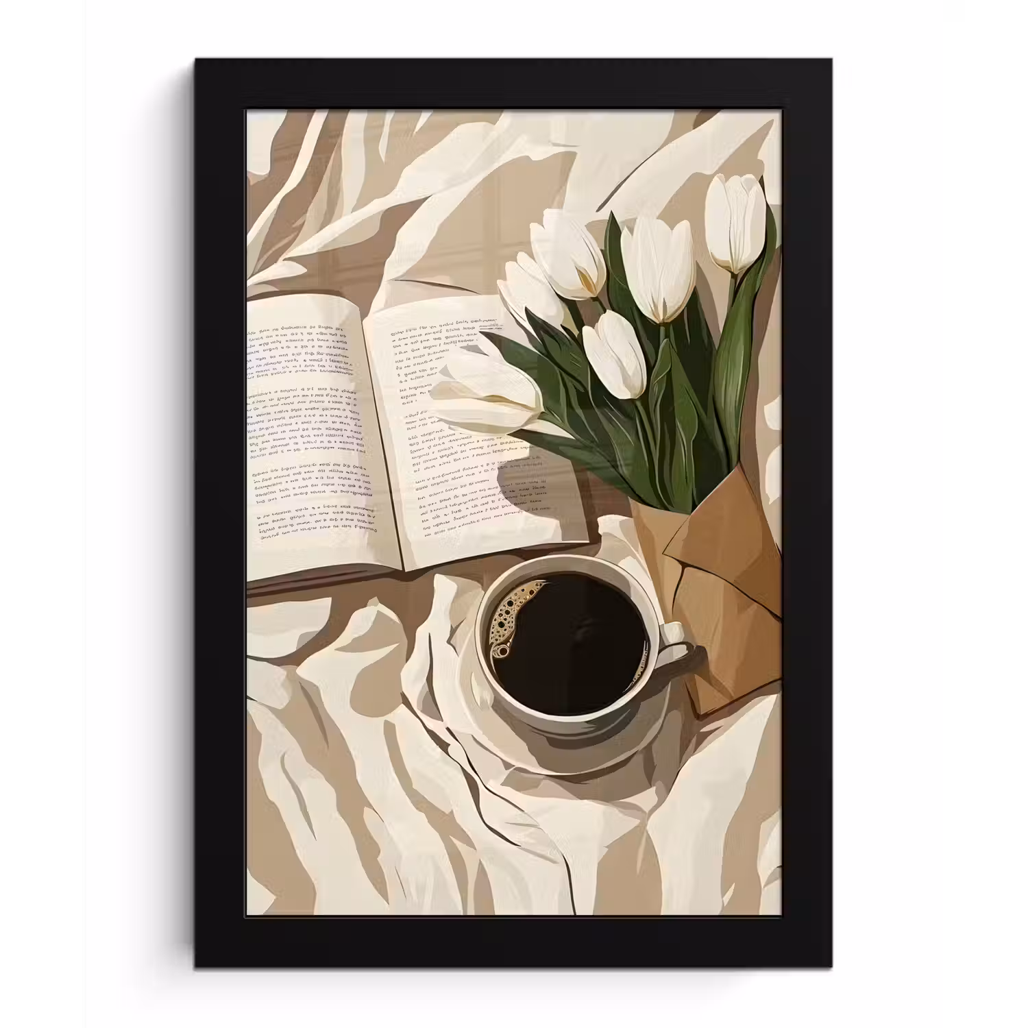 Boek - Illustratie - Tulpen - Koffie fotolijst zwart zonder passe partout klein -3d