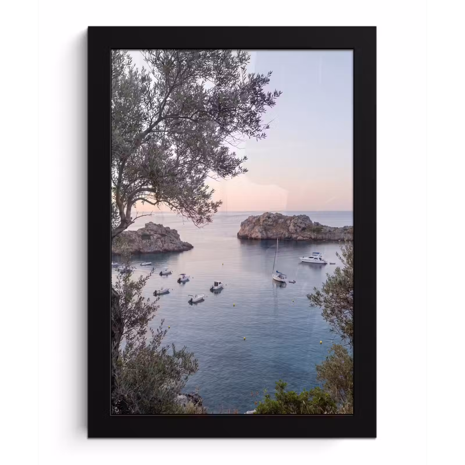 Bilder mit Rahmen - Bucht – Boote – Sonnenuntergang - Baai - boten - zonsondergang fotolijst zwart zonder passe partout klein