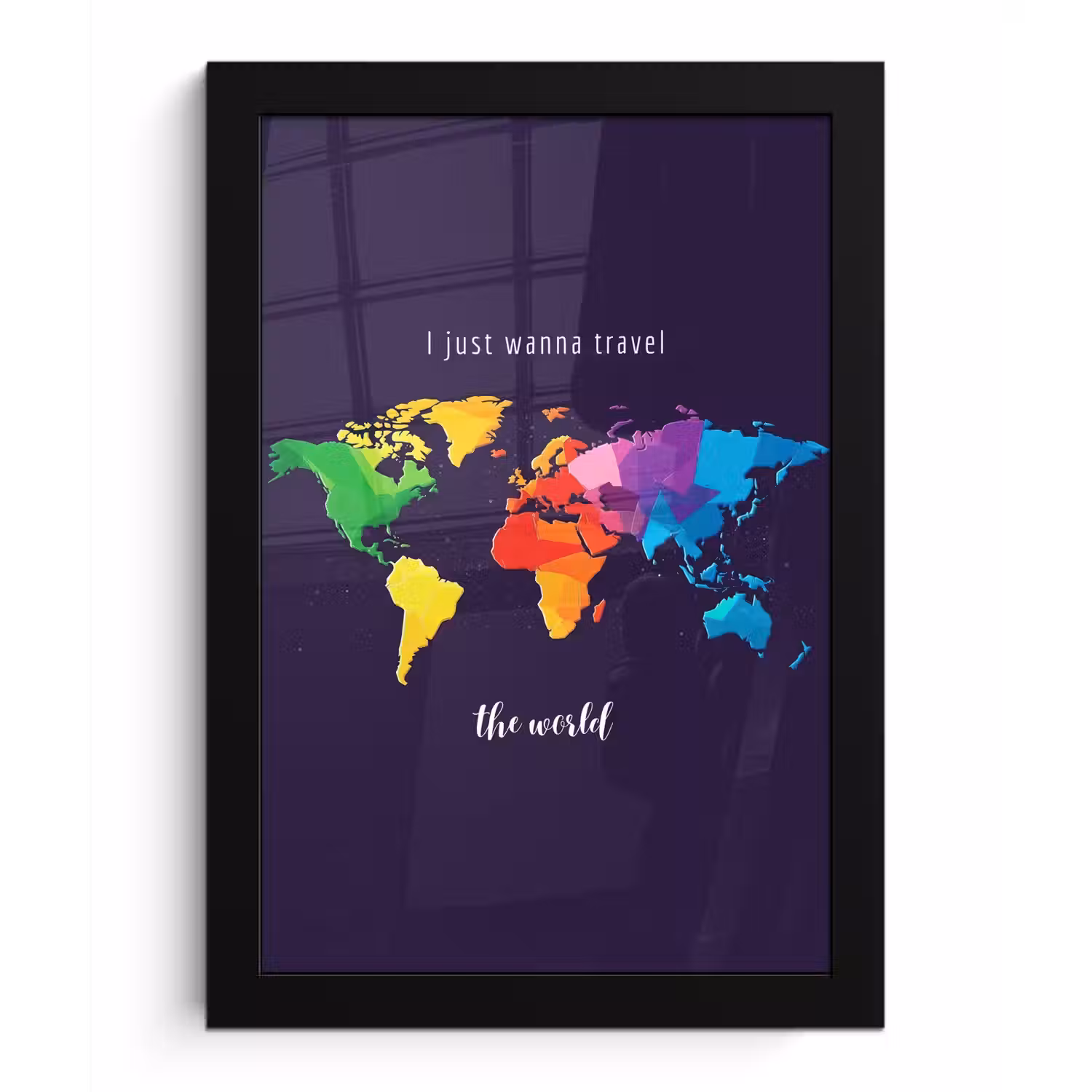 Kleurrijk - Wereldkaart - Travel - Quote fotolijst zwart zonder passe partout klein -3d