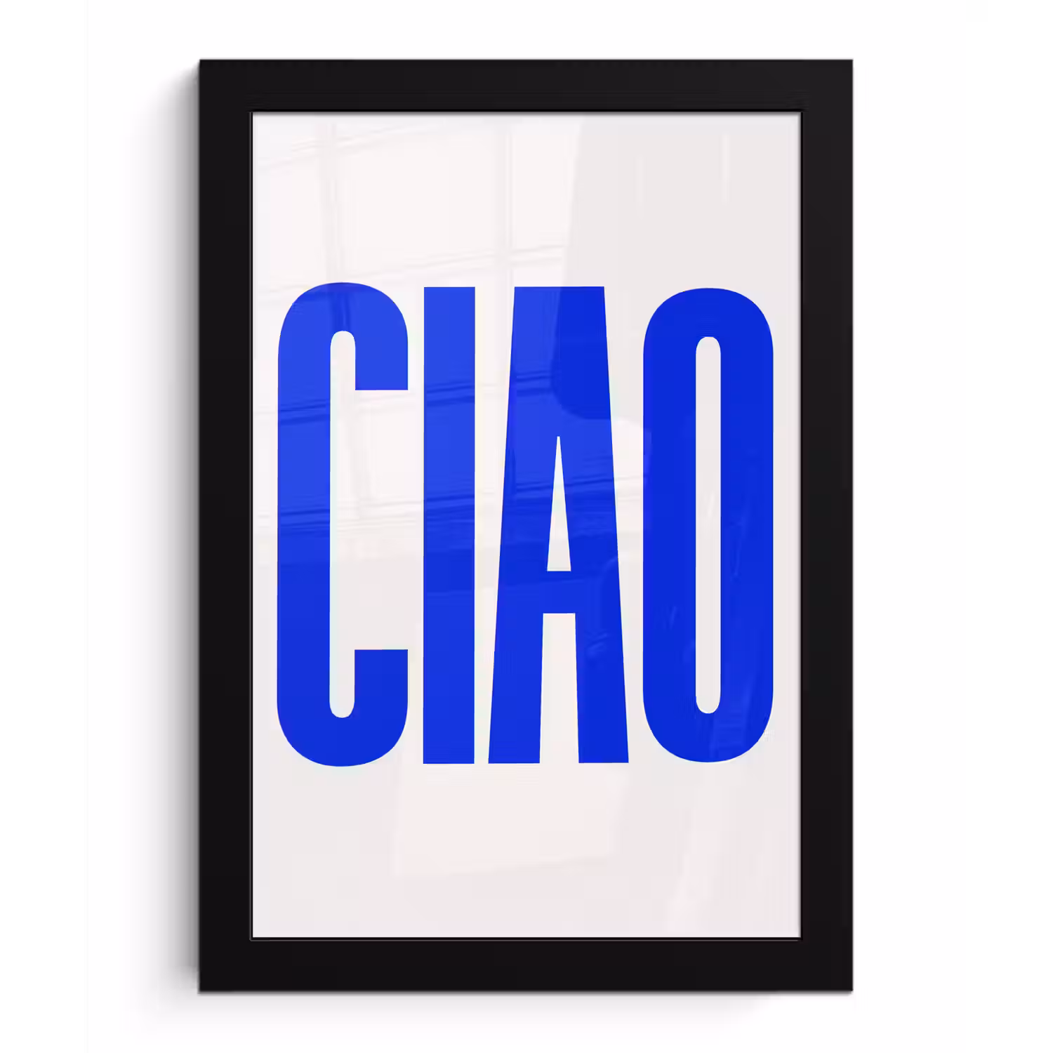 Ciao - Hoofdletters - Blauw - Minimalistisch fotolijst zwart zonder passe partout klein -3d