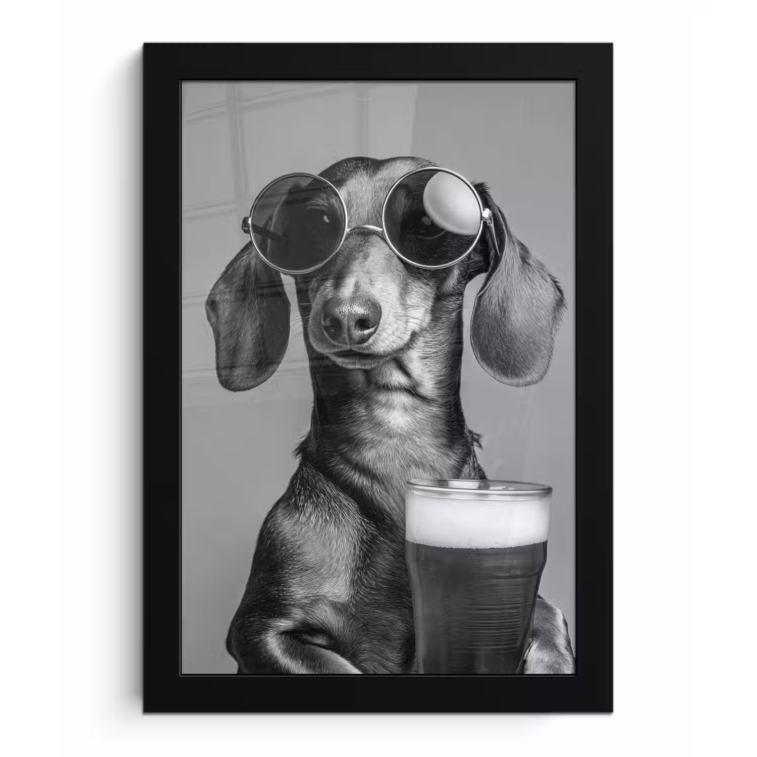 Teckel - Bier - Glas - Bril fotolijst zwart zonder passe partout klein -3d