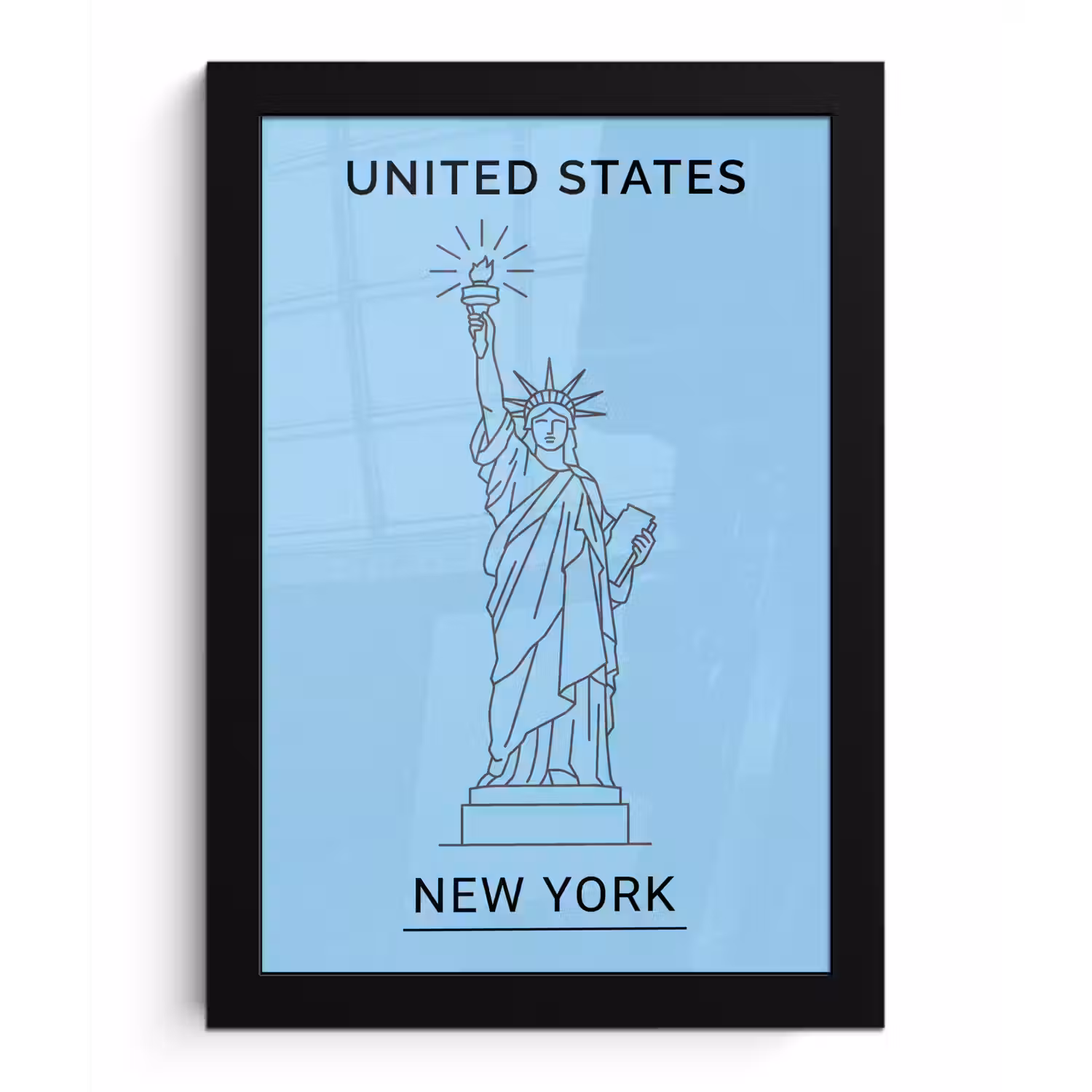 Monument - Vrijheidsbeeld - New York - Minimalistisch - Blauw fotolijst zwart zonder passe partout klein -3d