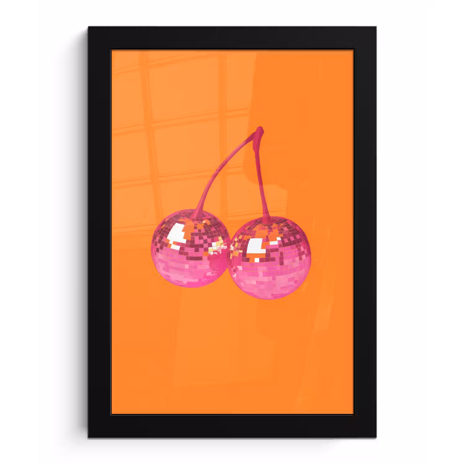 Discoballen - Kers - Spiegels - Roze fotolijst zwart zonder passe partout klein -3d