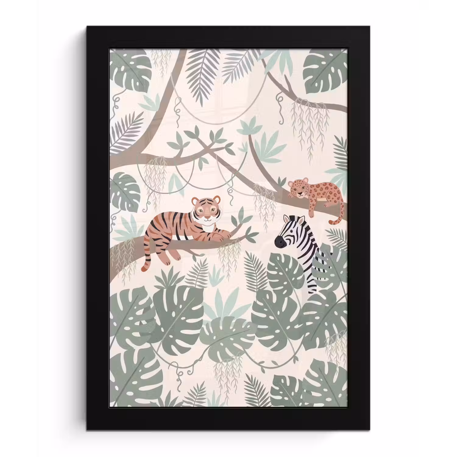 Jungle - Rustiek - Pastel fotolijst zwart zonder passe partout klein -3d