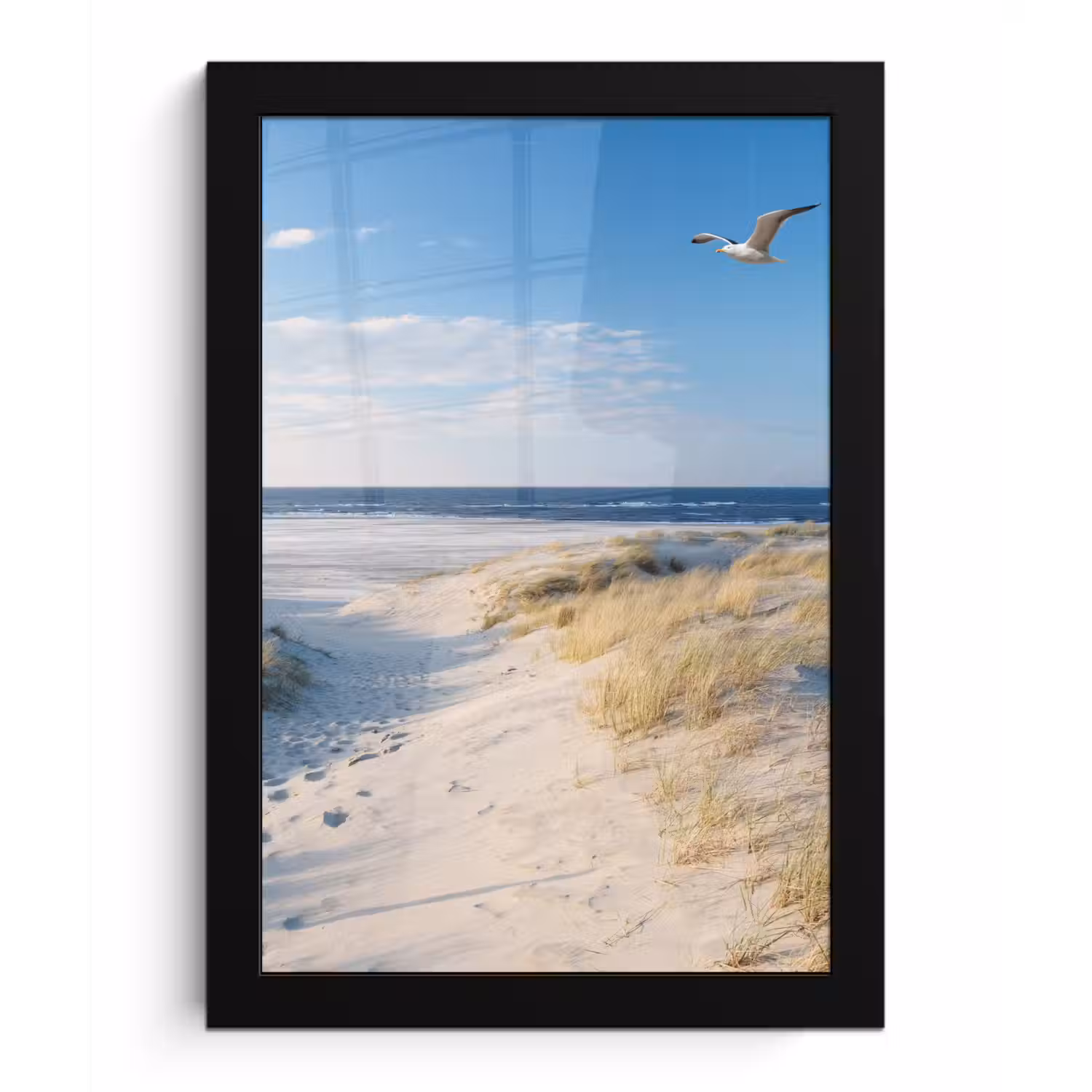 Duin - Meeuw - Strand - Zee - Zon fotolijst zwart zonder passe partout klein -3d