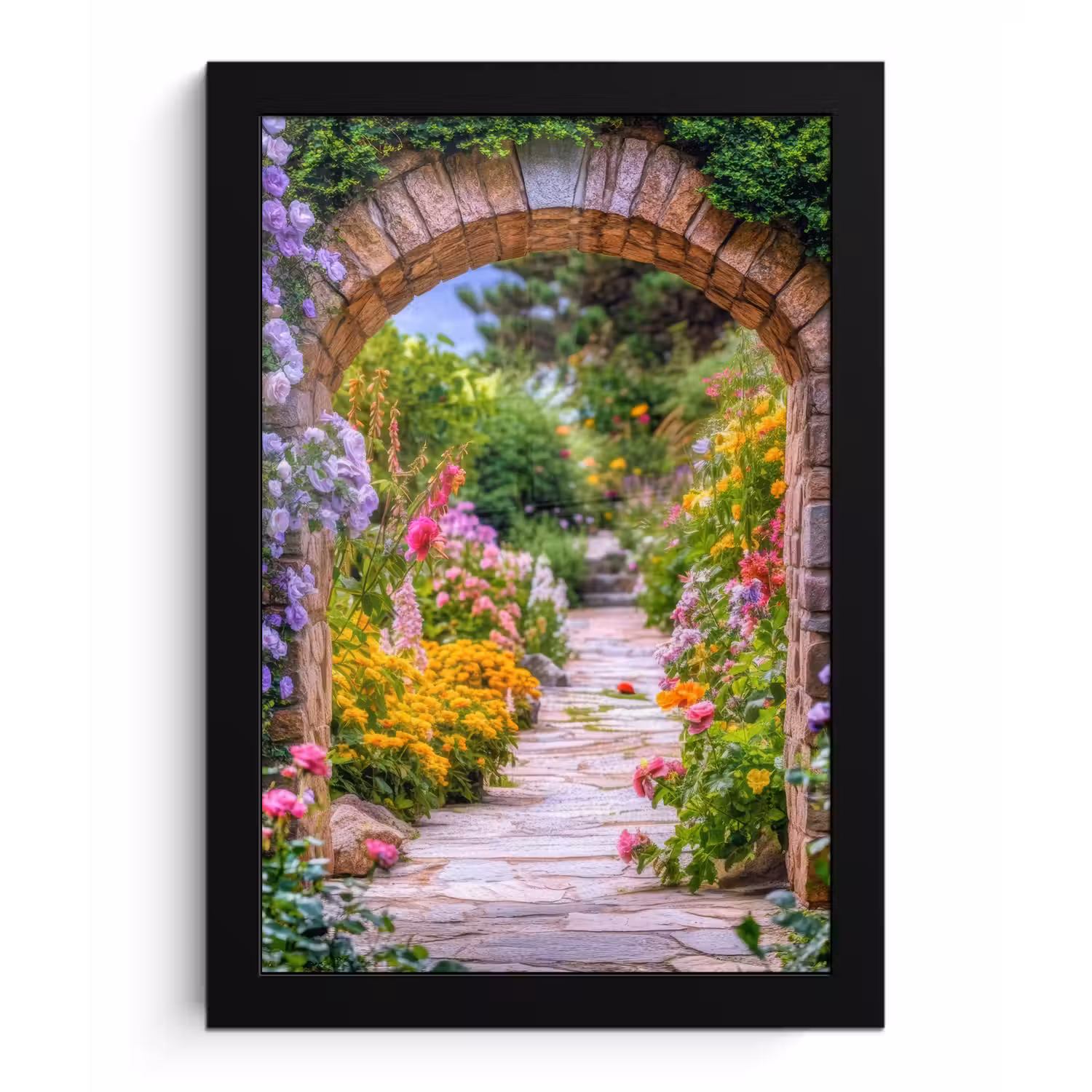 Doorkijk - Bloemen - Pad - Natuur fotolijst zwart zonder passe partout klein -3d