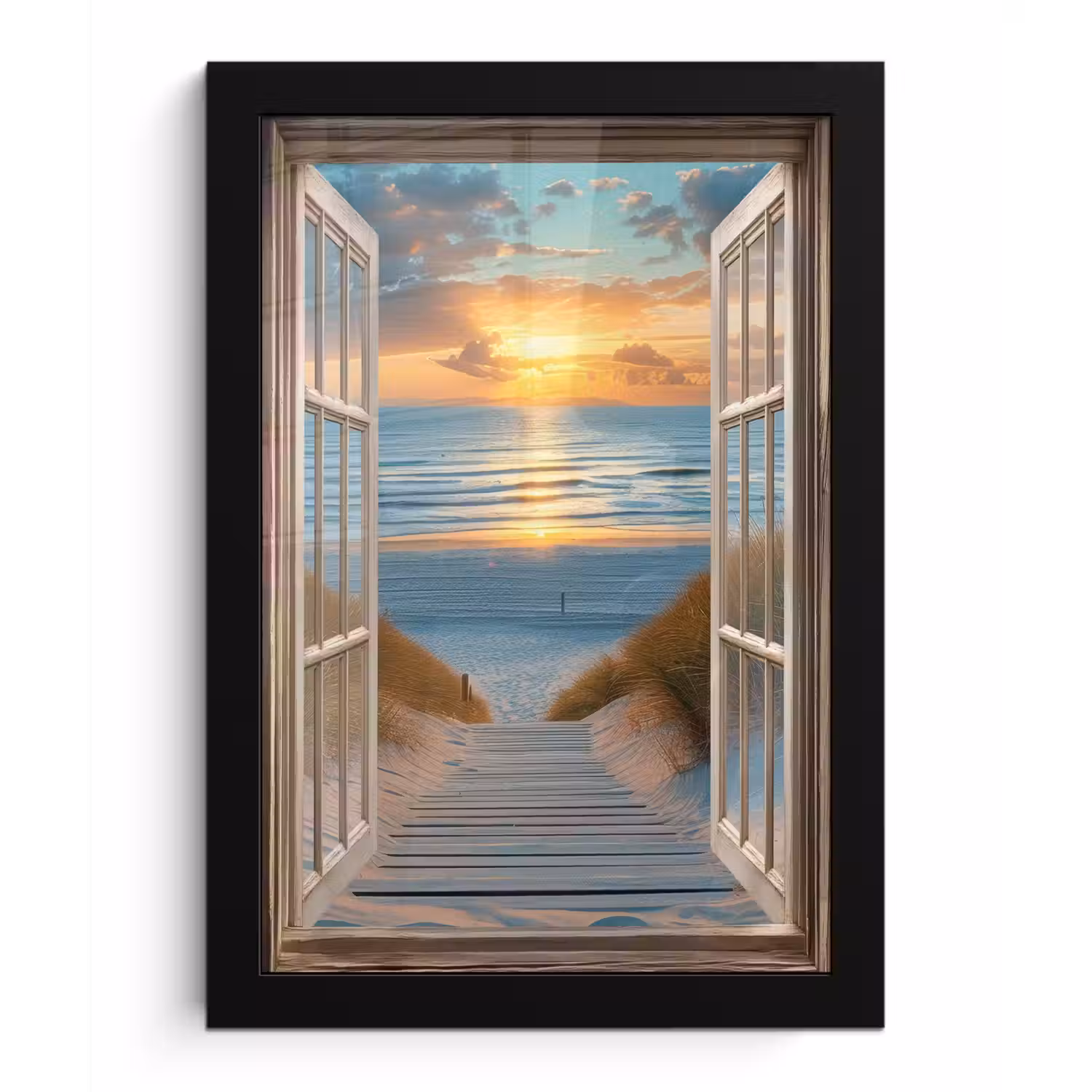 Doorkijk - Strand - Pad - Zonsondergang fotolijst zwart zonder passe partout klein -3d