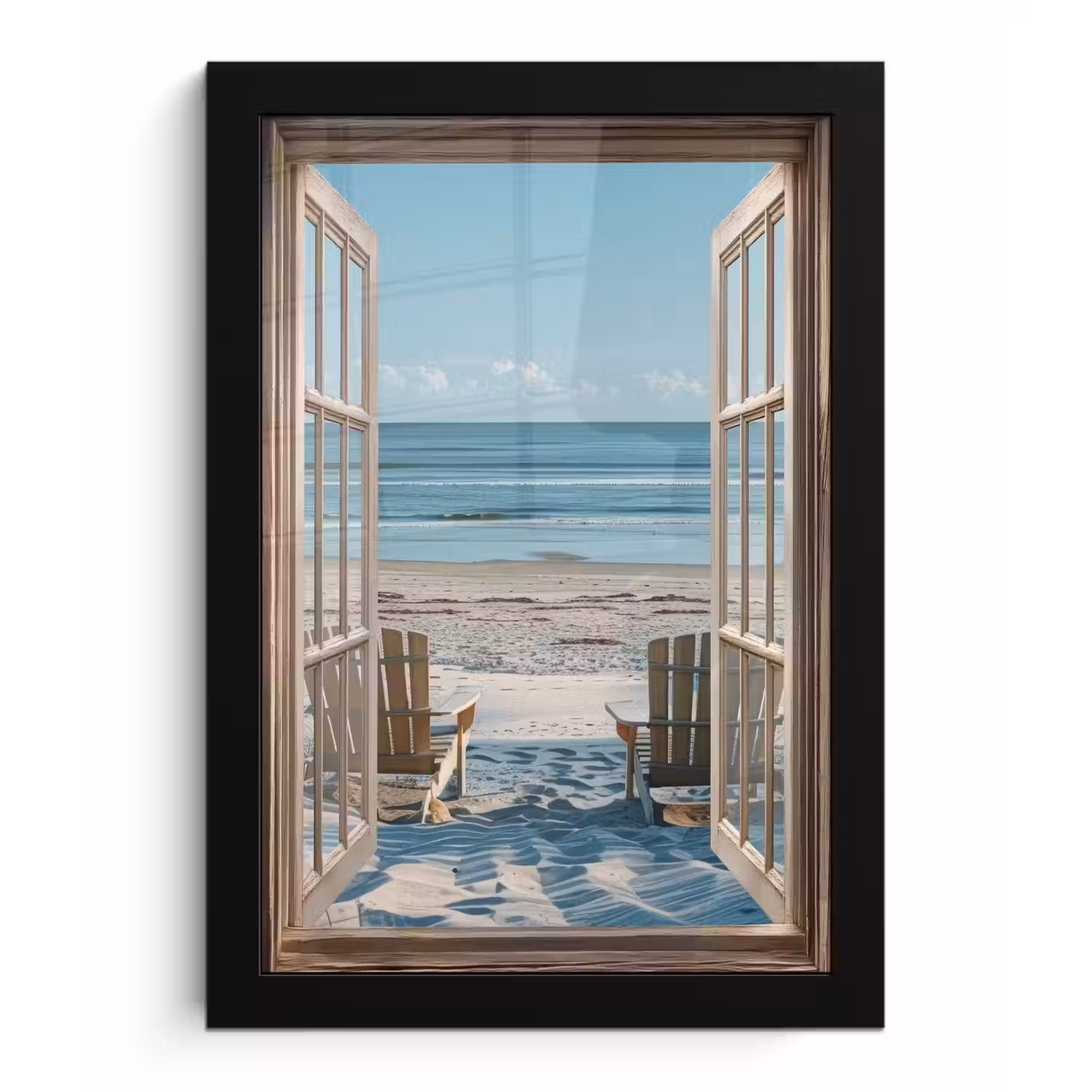 Doorkijk - Strandstoelen - Duinen - Zee - Natuur fotolijst zwart zonder passe partout klein -3d