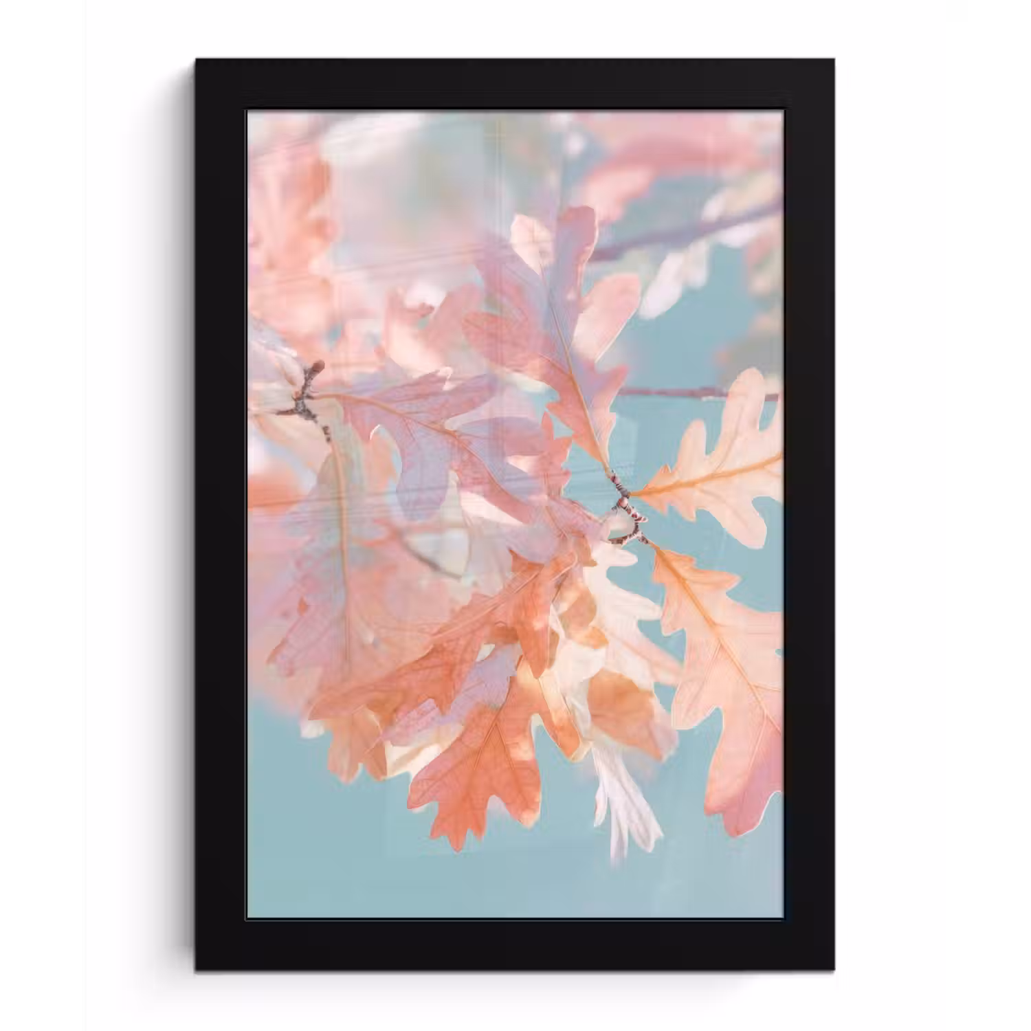 Eikenbladeren - Takken - Roze fotolijst zwart zonder passe partout klein -3d