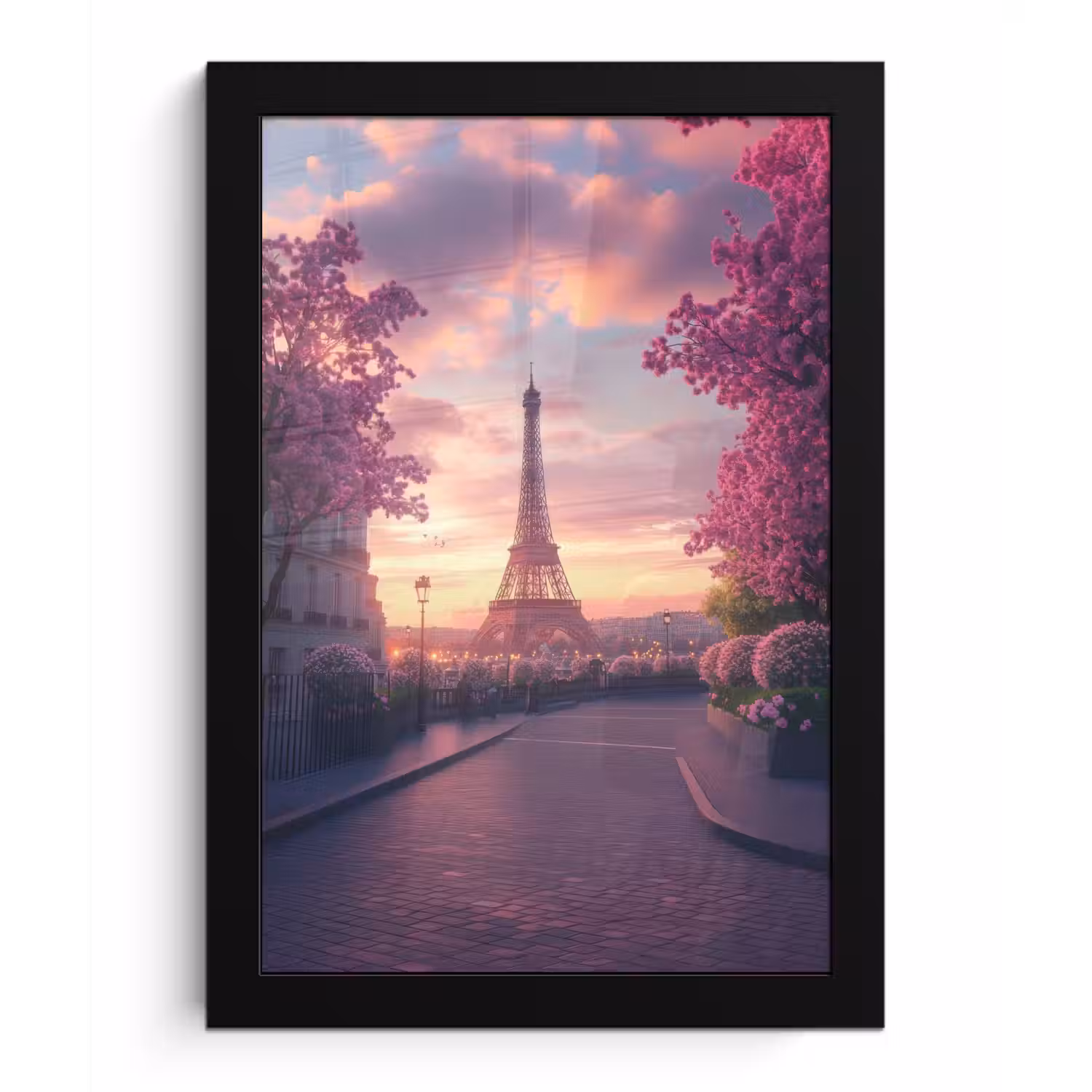 Eiffeltoren - Parijs - Roze fotolijst zwart zonder passe partout klein -3d