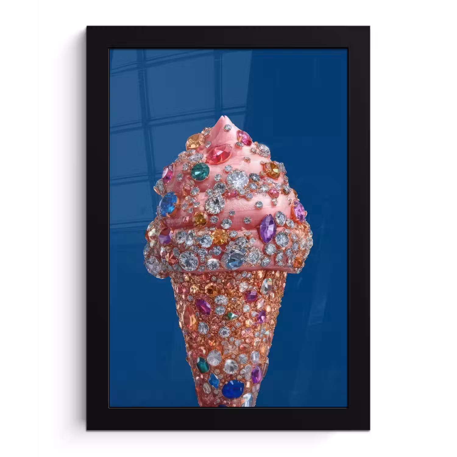 Ijsje - Hoorntje - Steentjes - Blauw fotolijst zwart zonder passe partout klein -3d