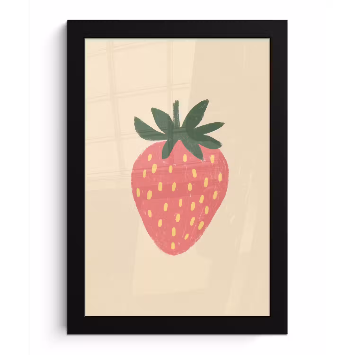 Aardbei - Minimalistisch - Rood - Fruit fotolijst zwart zonder passe partout klein -3d