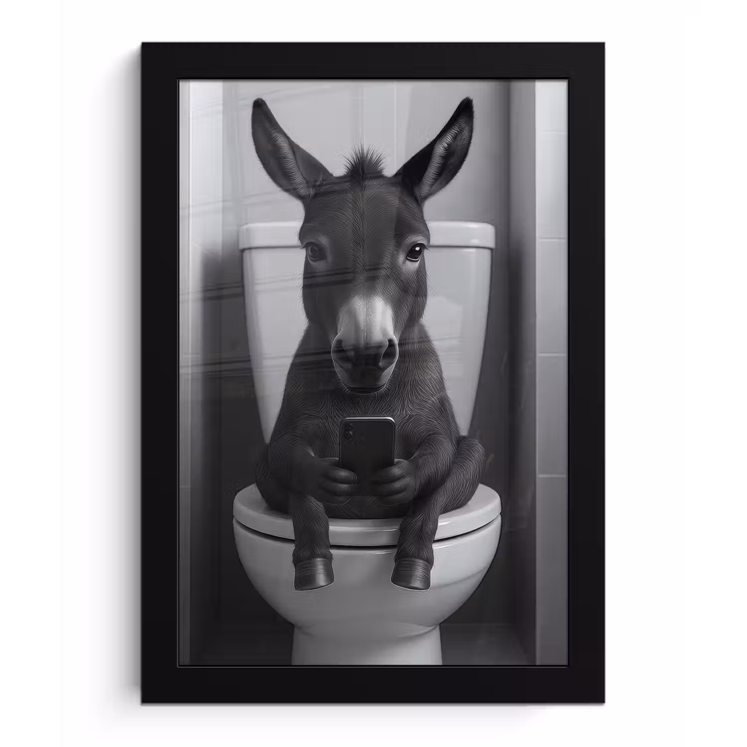 Ezel - Telefoon - Toilet - Zwart - Wit fotolijst zwart zonder passe partout klein -3d