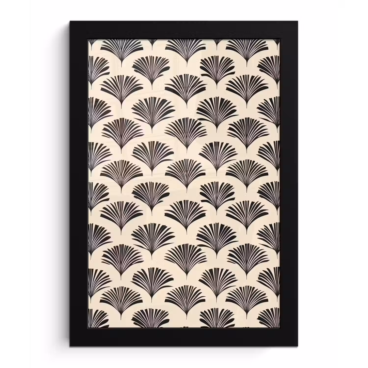 Waaiers - Botanisch - Zwart - Beige fotolijst zwart zonder passe partout klein 224 -3d