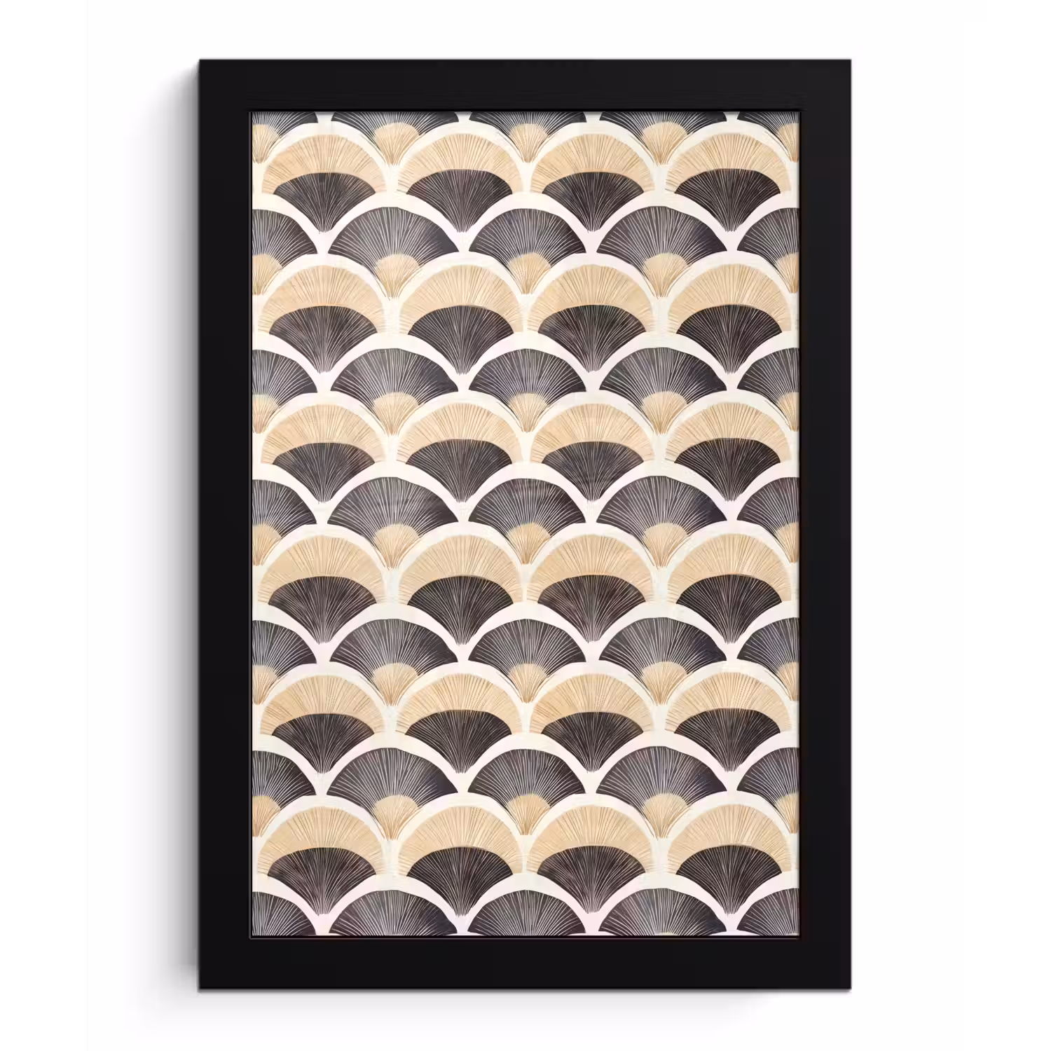 Waaier - Patroon - Zwart - Beige fotolijst zwart zonder passe partout klein 224 -3d